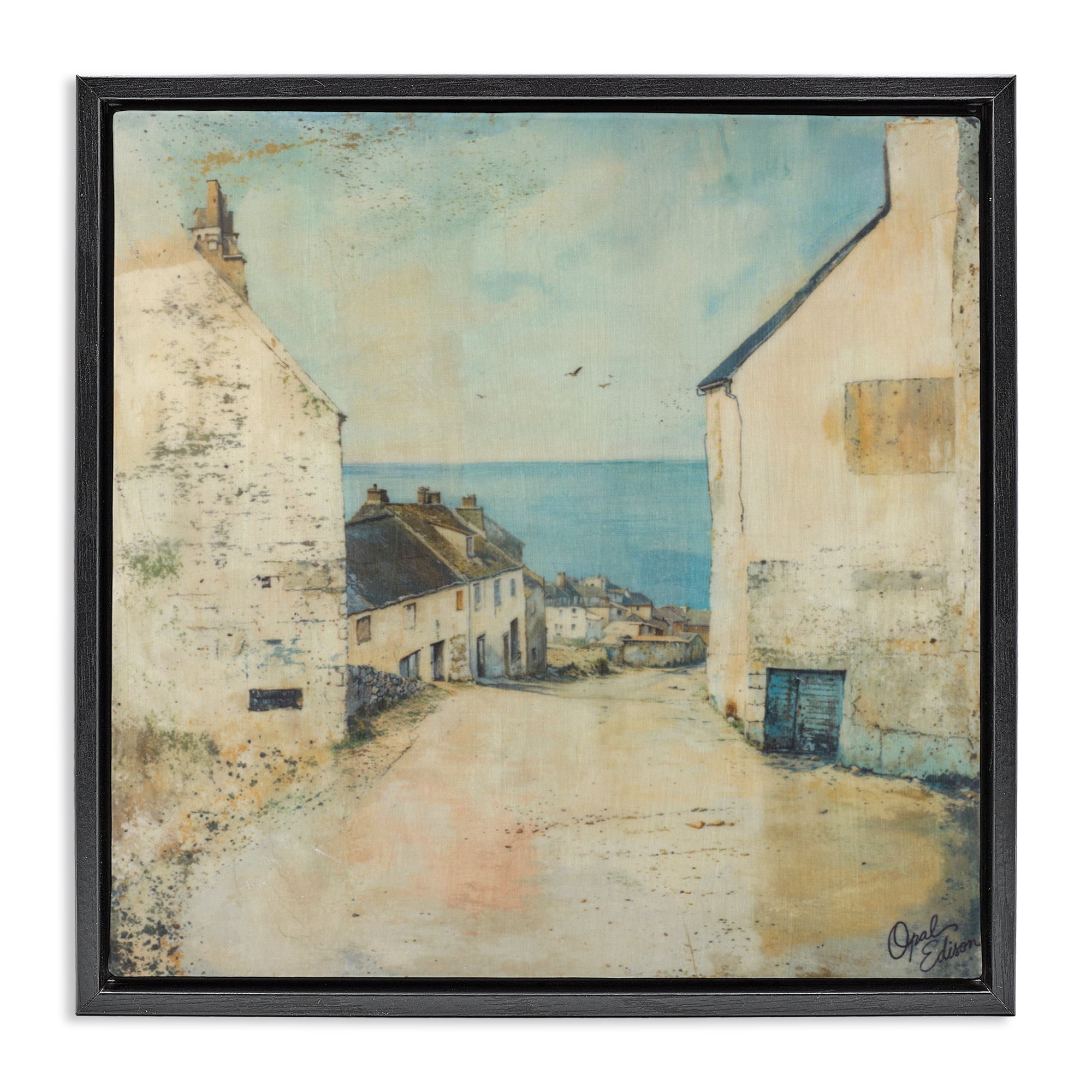 Stupell Industries Coastal Town Walk Black Framed Floater Canvas Wall Art, design by Opal Edison