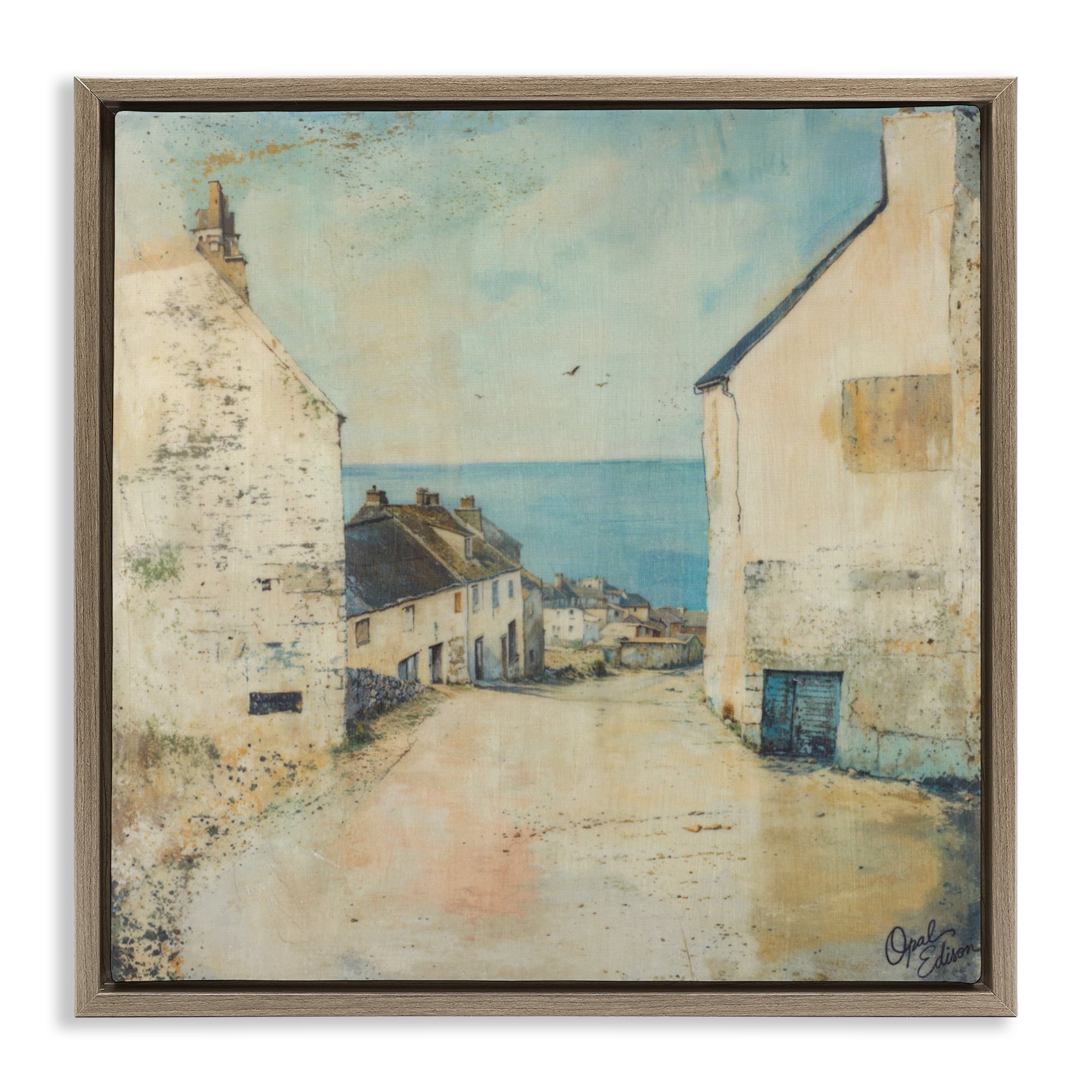 Stupell Industries Coastal Town Walk Brown Framed Floater Canvas Wall Art, design by Opal Edison