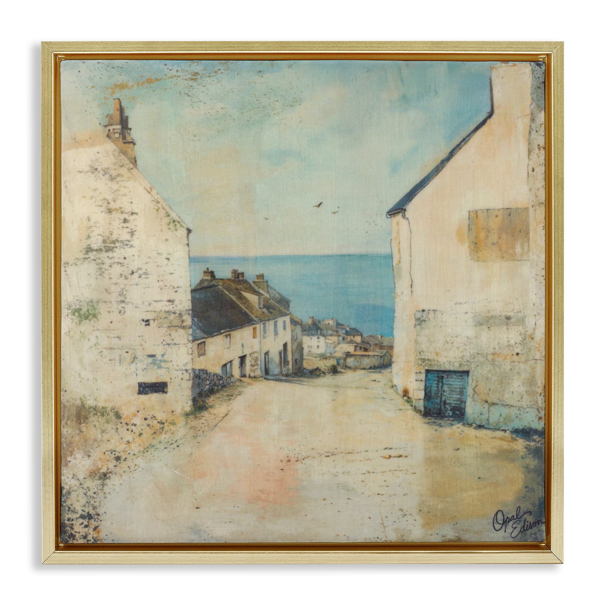 Stupell Industries Coastal Town Walk Gold Framed Floater Canvas Wall Art, design by Opal Edison