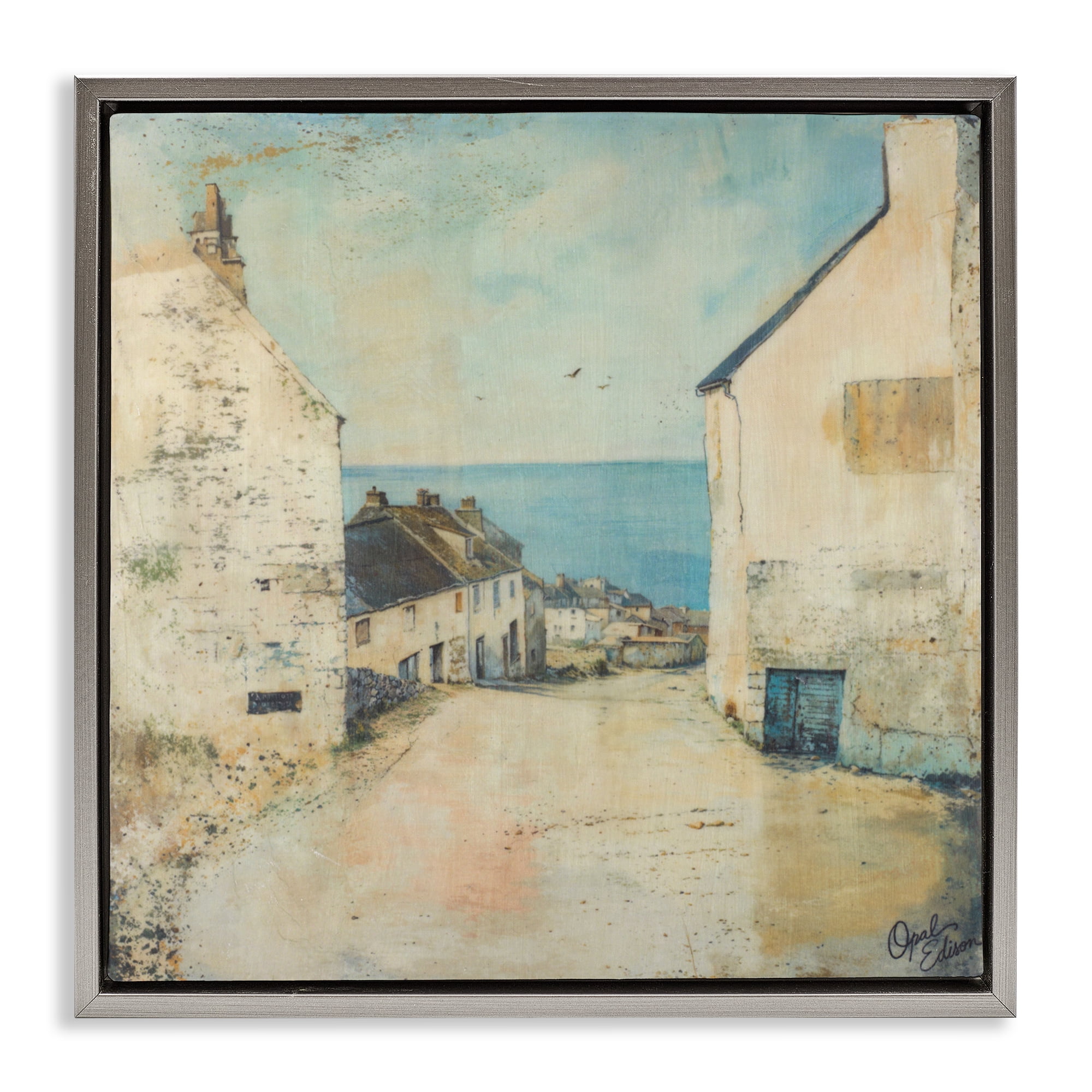 Stupell Industries Coastal Town Walk Gray Framed Floater Canvas Wall Art, design by Opal Edison