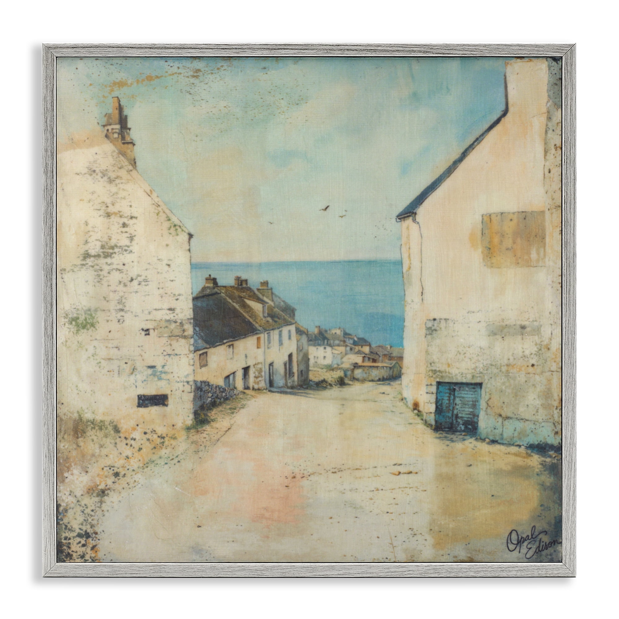 Stupell Industries Coastal Town Walk Gray Framed Giclee Art, design by Opal Edison