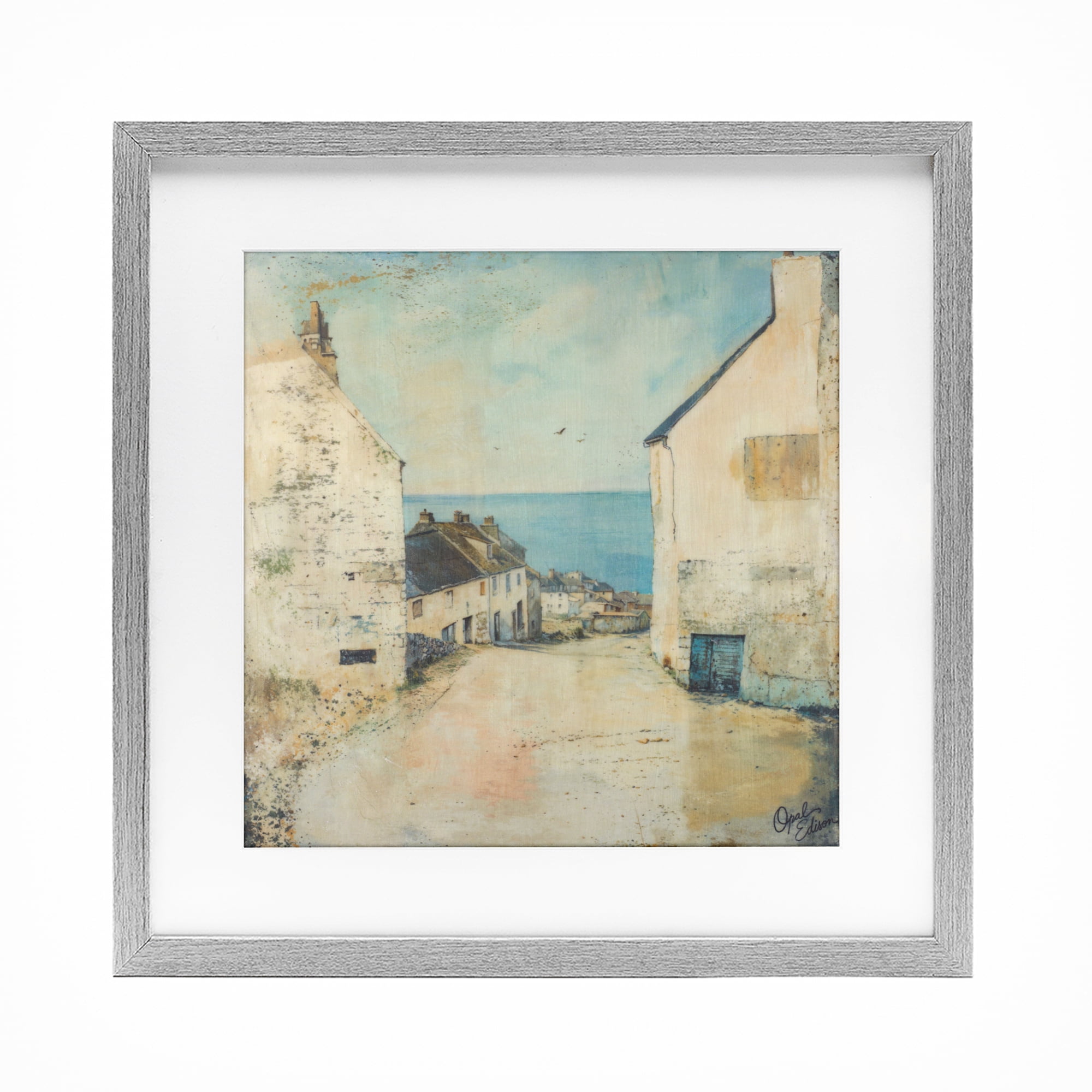 Stupell Industries Coastal Town Walk Gray Framed Print Under Glass, design by Opal Edison
