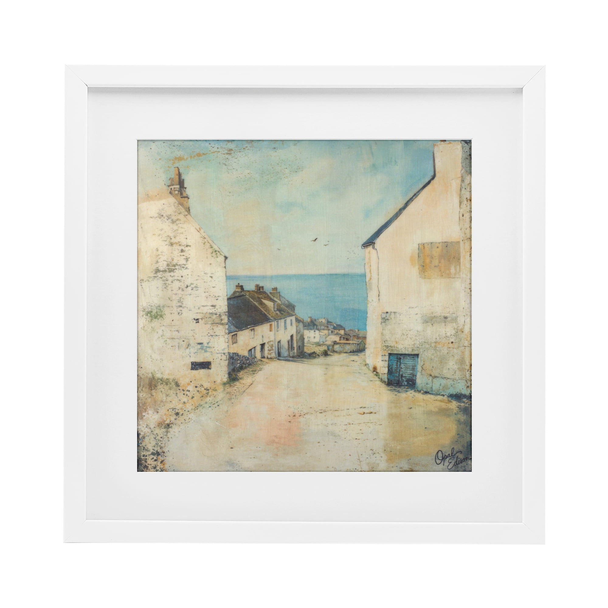Stupell Industries Coastal Town Walk White Framed Print Under Glass, design by Opal Edison