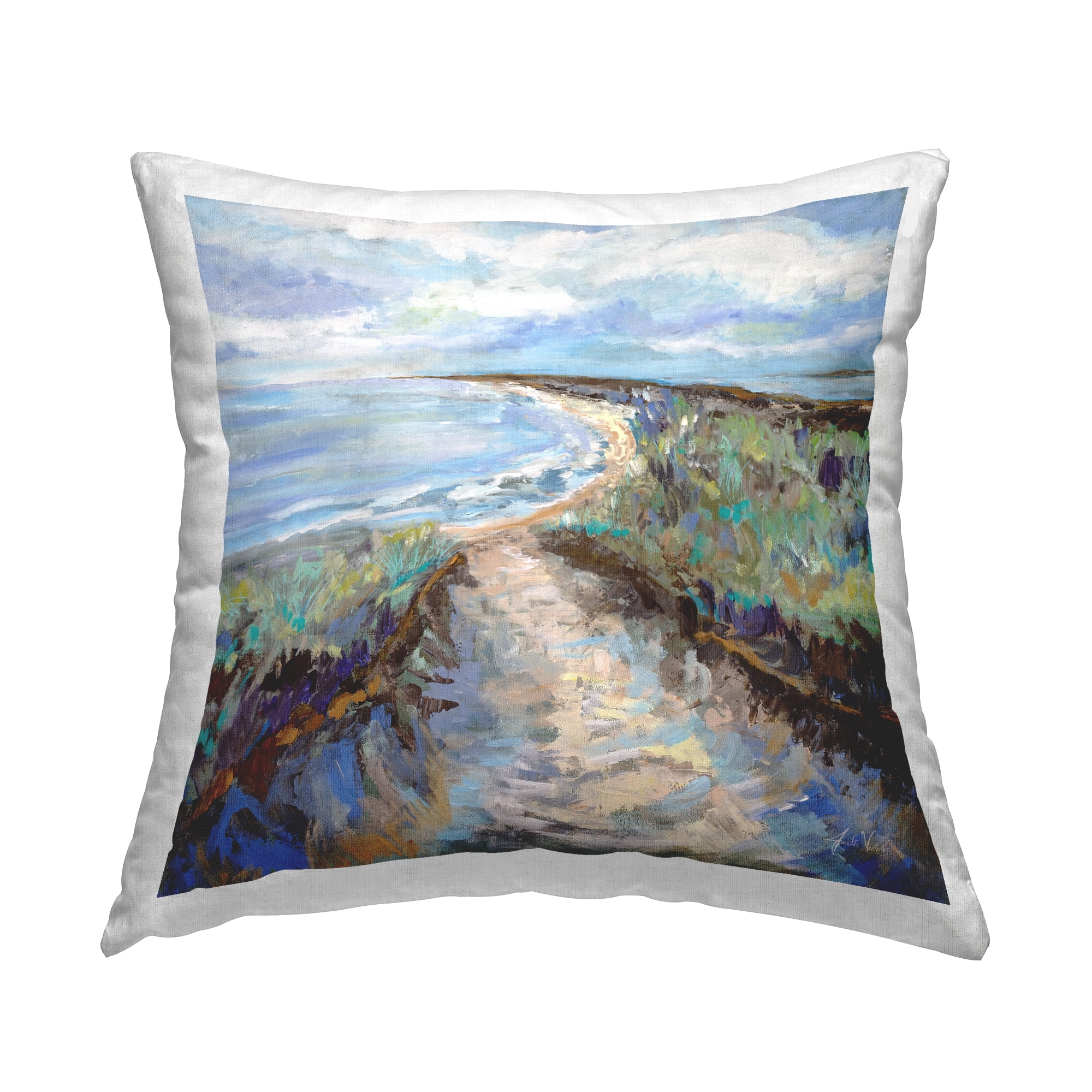 Stupell Industries Coastal Trail Sea Shoreline Square Decorative Printed Throw Pillow, 18 x 18