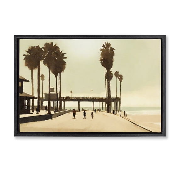 Stupell Industries Coastal Tropical Beach Walkway Black Floating Frame Canvas Art, 31 x 21, by Noah Bay