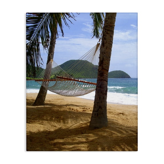 Stupell Industries Coastal Tropical Summer Vacation Hammock Between Palm Trees Canvas Art, 16 x 20, by Noah Bay