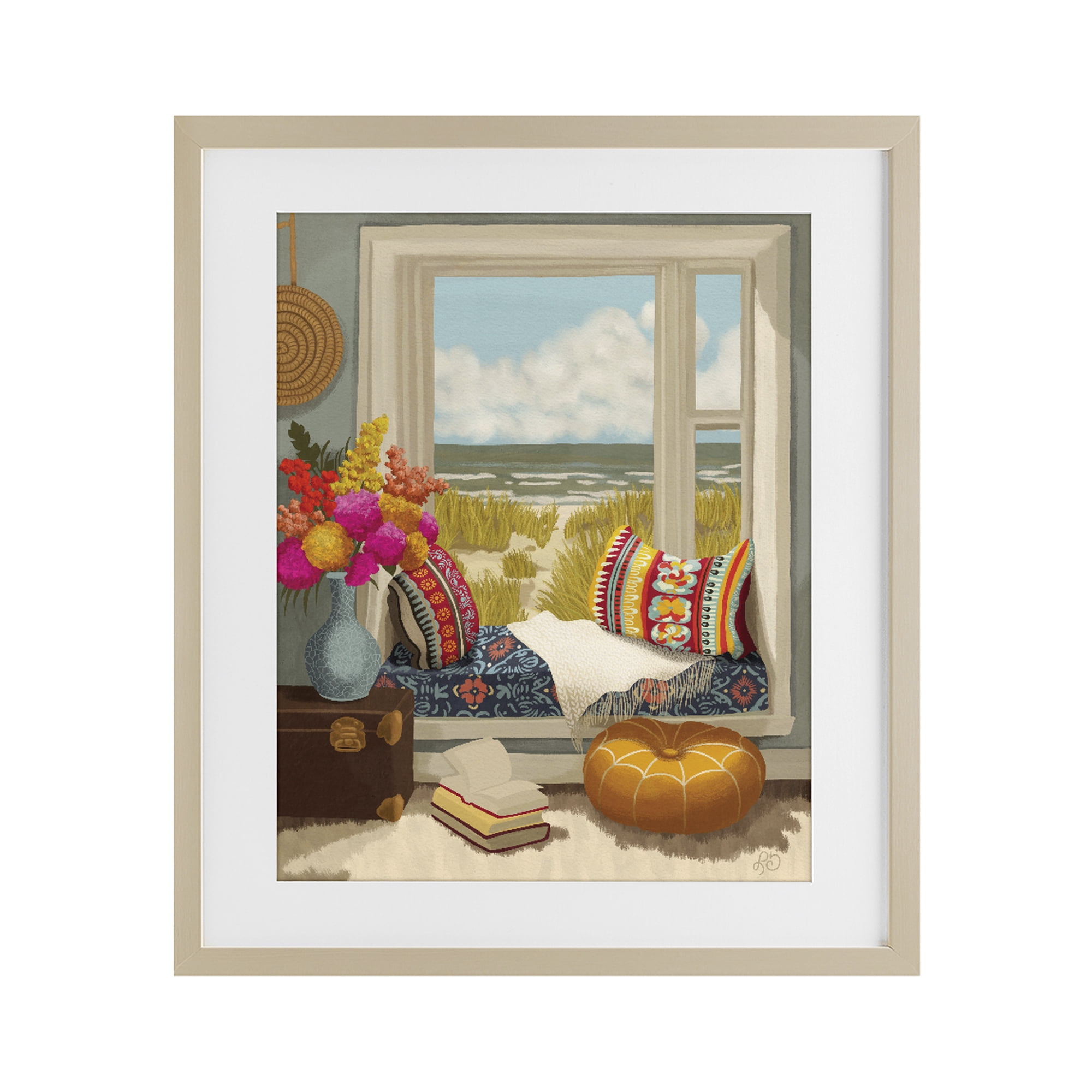 Stupell Industries Coastal Vacation Window Seat Birch Framed Print Under Glass, design by Lisa R Dumm