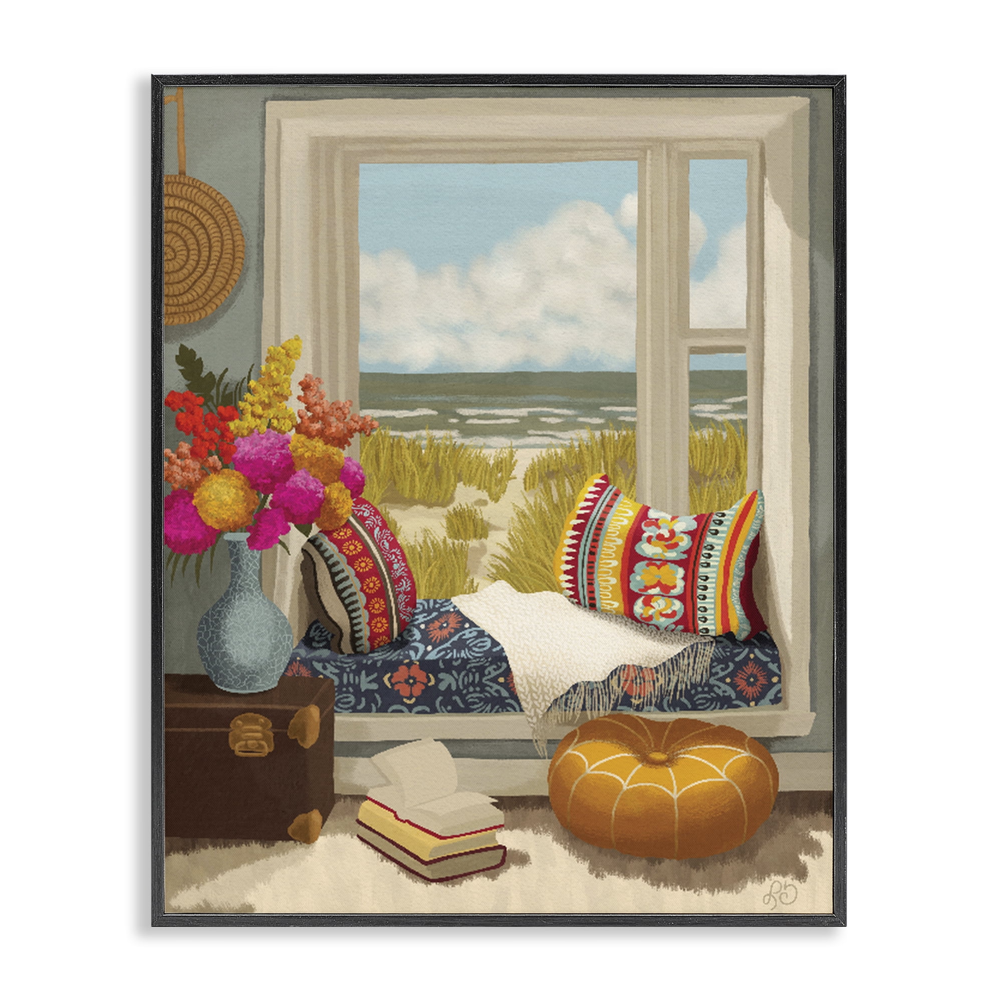 Stupell Industries Coastal Vacation Window Seat Black Framed Giclee Art, design by Lisa R Dumm