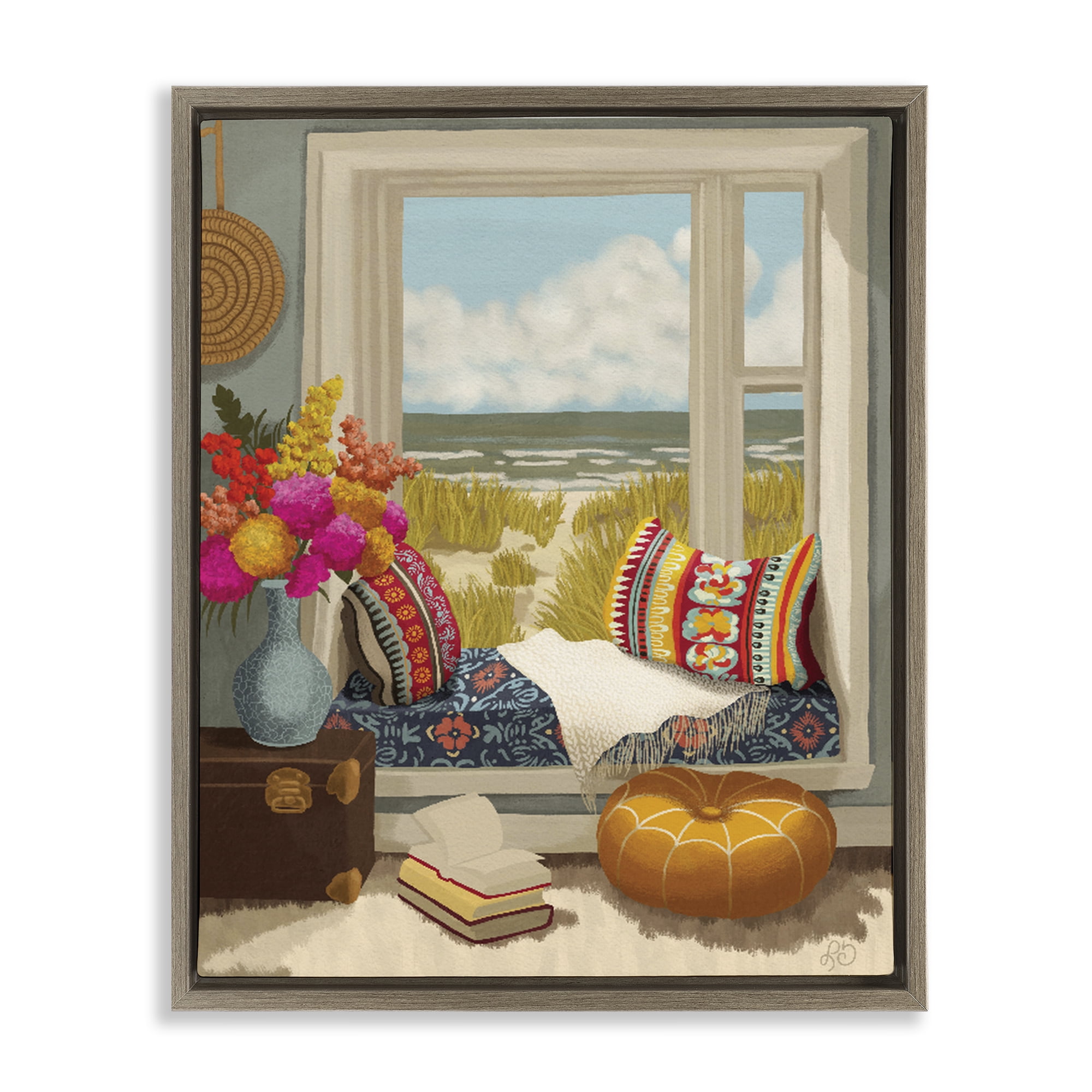 Stupell Industries Coastal Vacation Window Seat Brown Framed Floater Canvas Wall Art, design by Lisa R Dumm