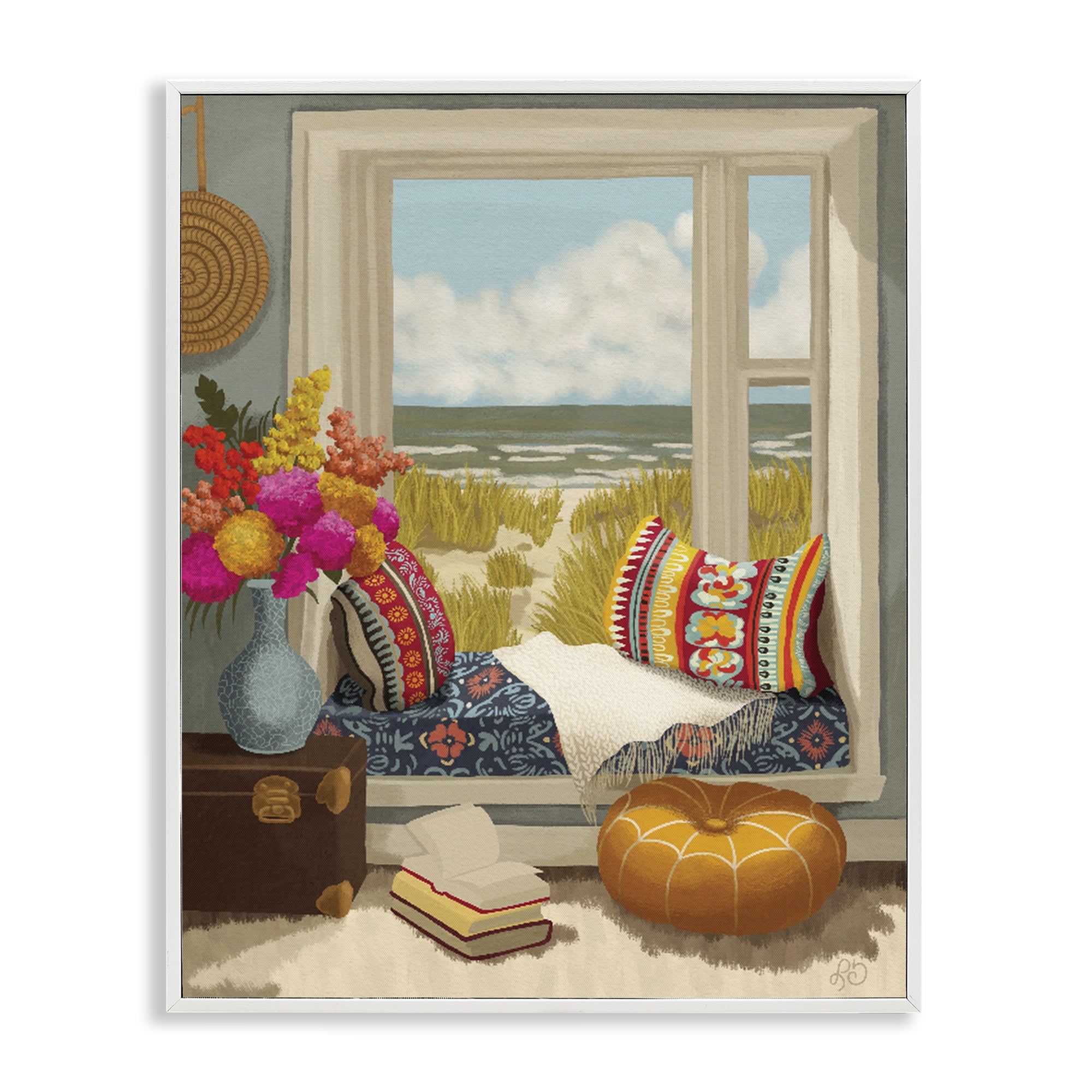 Stupell Industries Coastal Vacation Window Seat White Framed Giclee Art, design by Lisa R Dumm