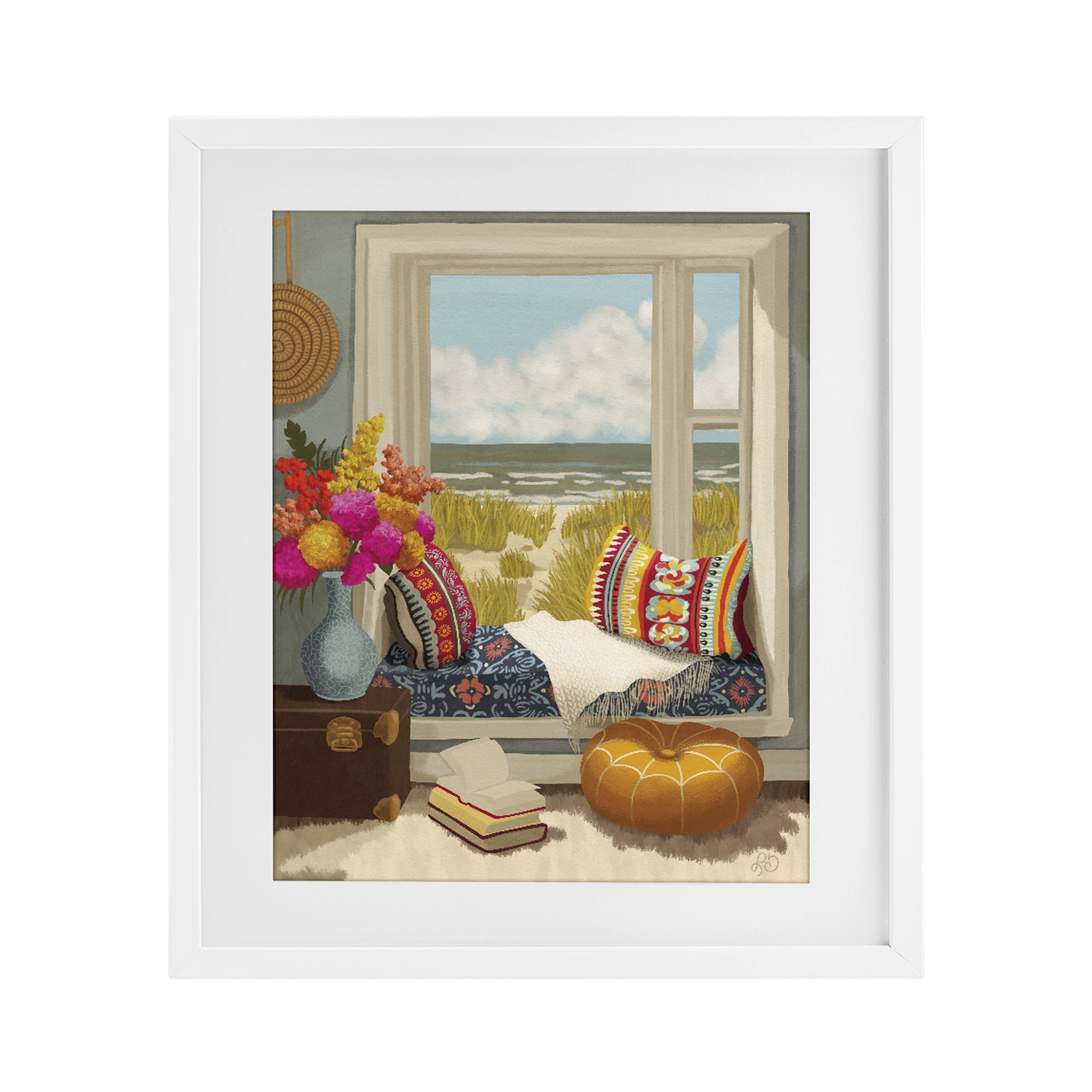 Stupell Industries Coastal Vacation Window Seat White Framed Print Under Glass, design by Lisa R Dumm