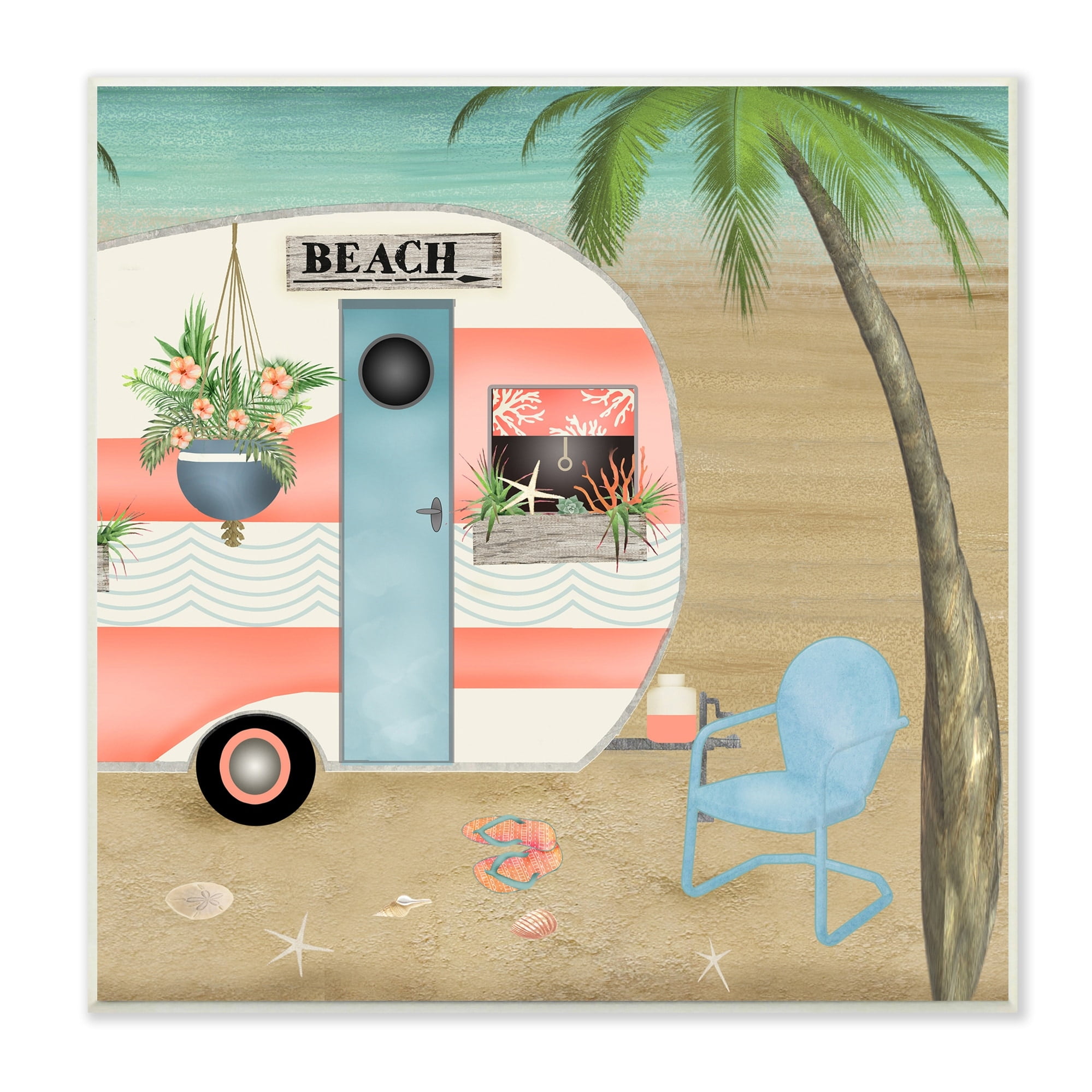 Stupell Industries Coastal Van Sea Horizon Palm Trees Picturesque Vacation ,12 x 12, Design by Beth Albert