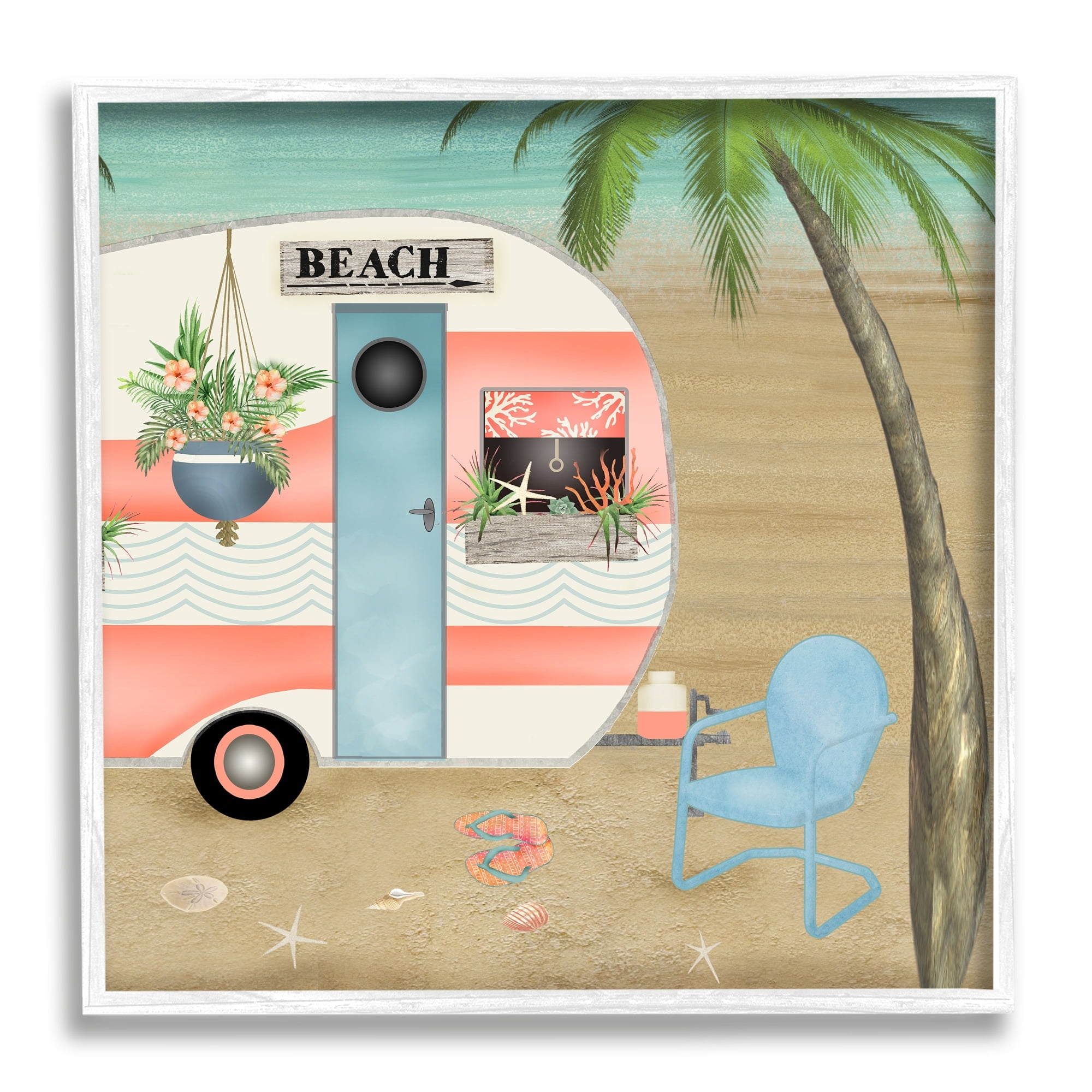 Stupell Industries Coastal Van Sea Horizon Palm Trees Picturesque Vacation ,17 x 17, Design by Beth Albert
