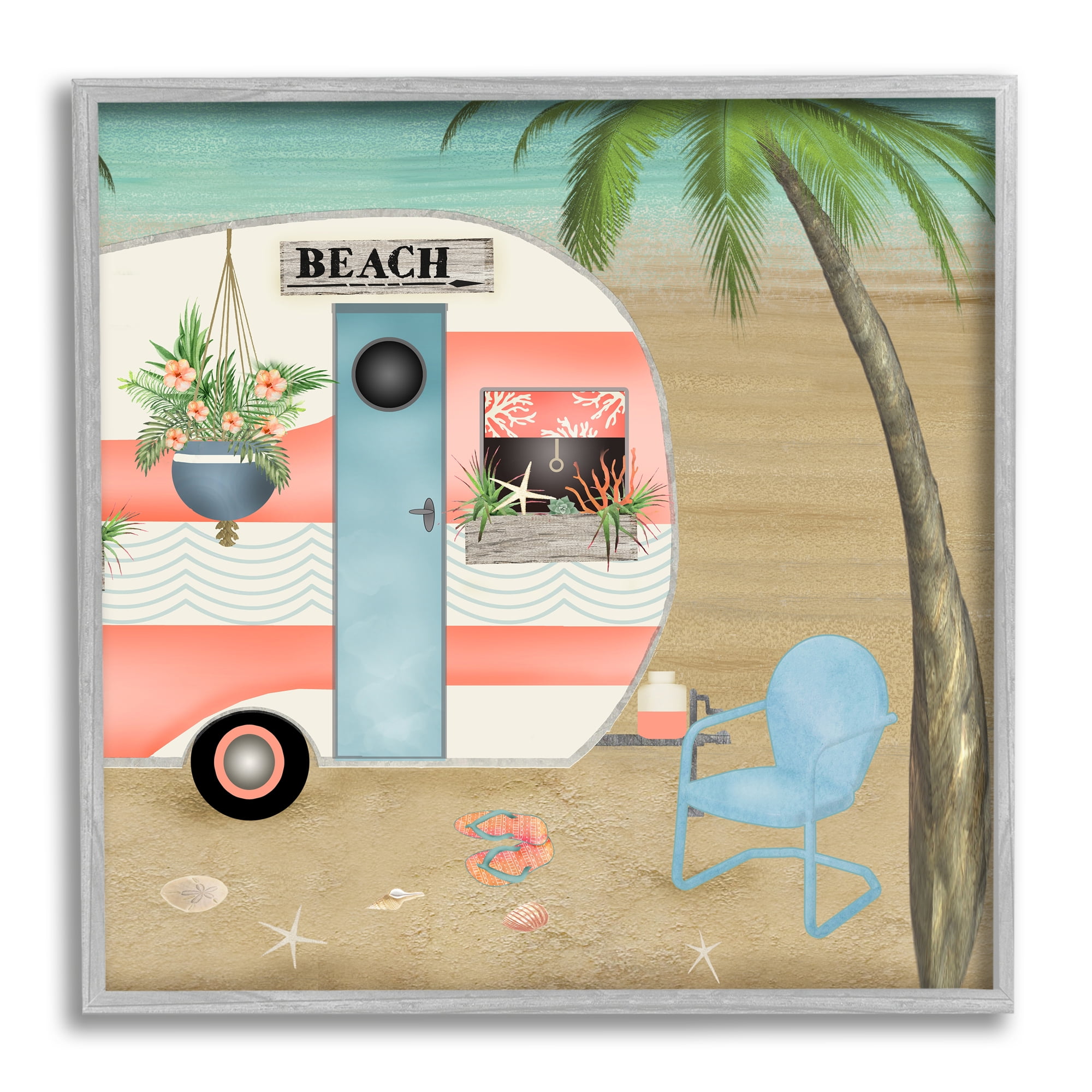 Stupell Industries Coastal Van Sea Horizon Palm Trees Picturesque Vacation ,17 x 17, Design by Beth Albert