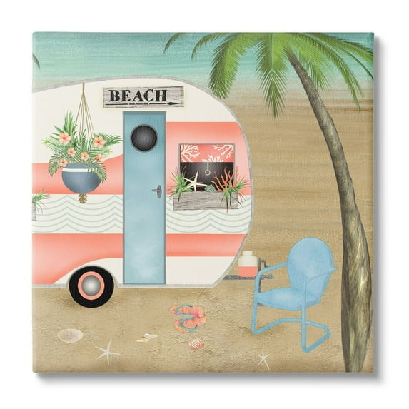 Stupell Industries Coastal Van Sea Horizon Palm Trees Picturesque Vacation ,24 x 24, Design by Beth Albert