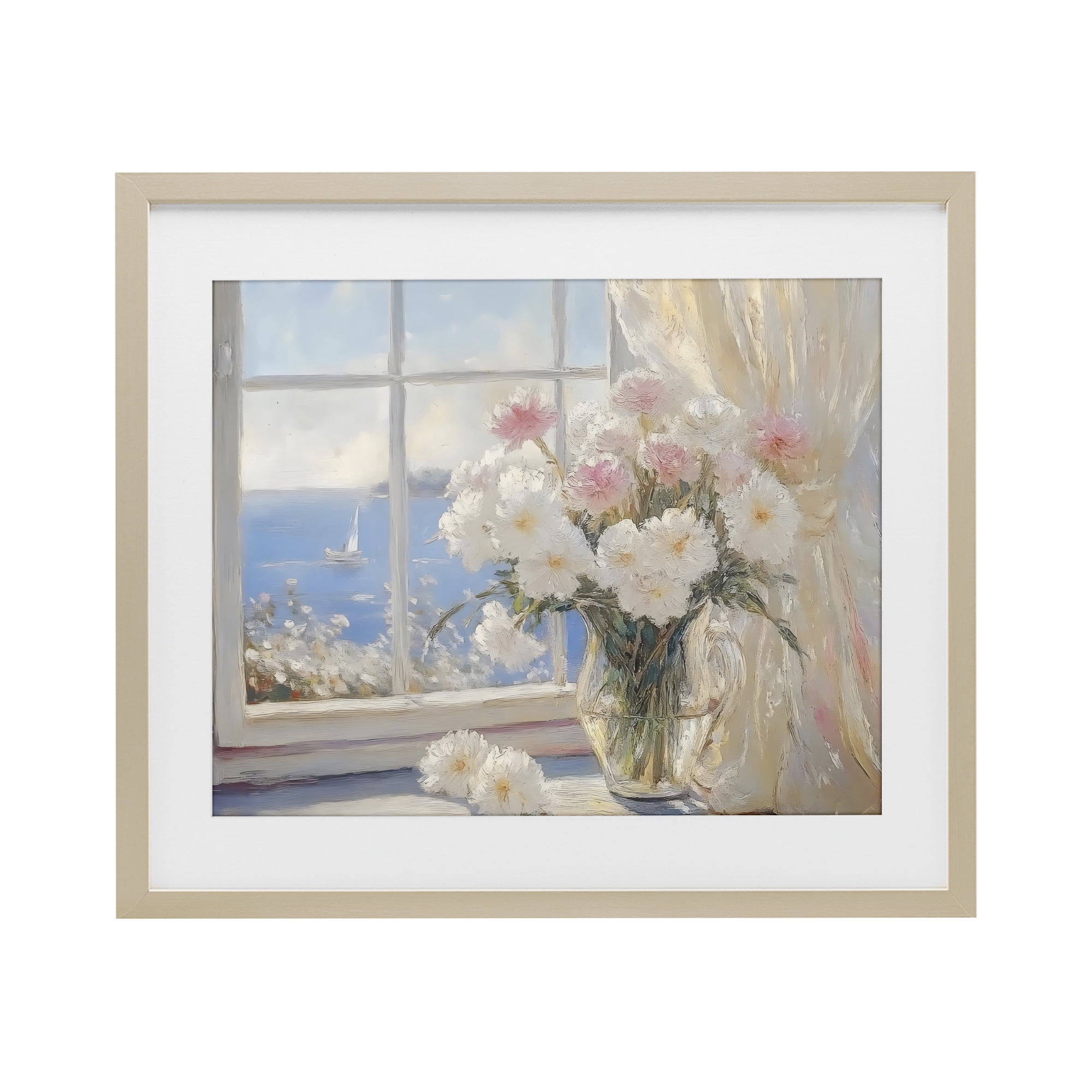 Stupell Industries Coastal View Floral Window Bouquet Birch Framed Print Under Glass, design by LSR Design Studio