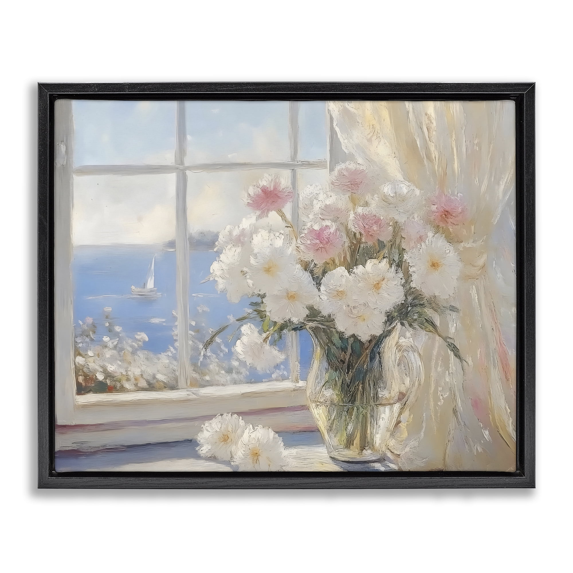 Stupell Industries Coastal View Floral Window Bouquet Black Framed Floater Canvas Wall Art, design by LSR Design Studio