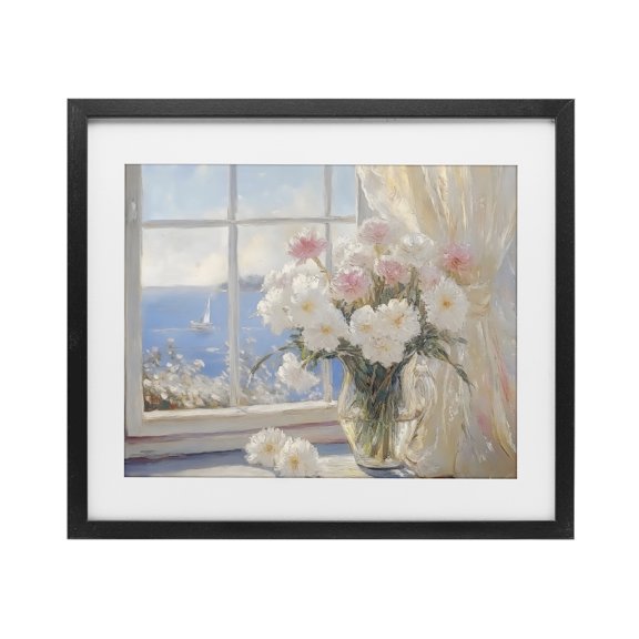 Stupell Industries Coastal View Floral Window Bouquet Black Framed Print Under Glass, design by LSR Design Studio