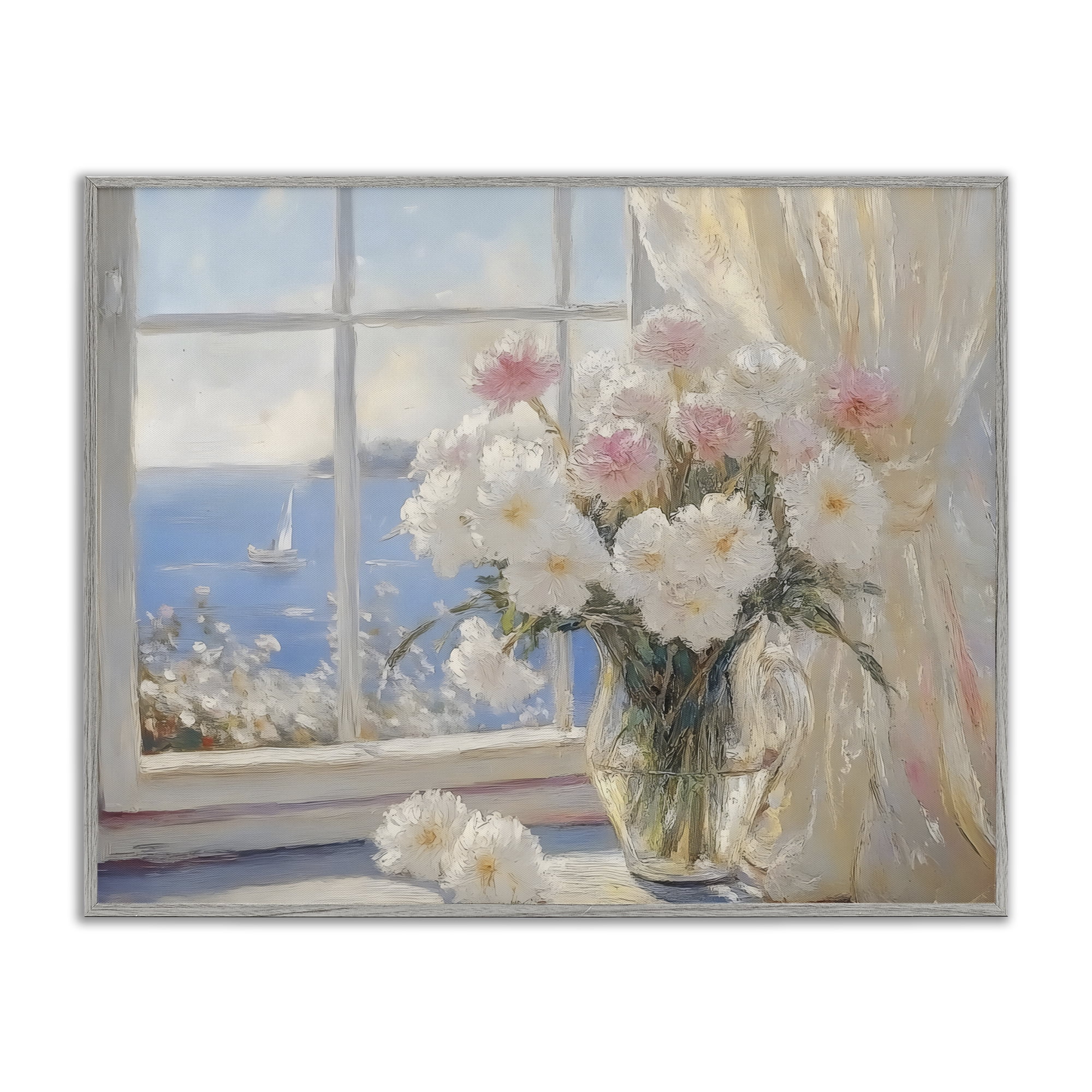 Stupell Industries Coastal View Floral Window Bouquet Gray Framed Giclee Art, design by LSR Design Studio