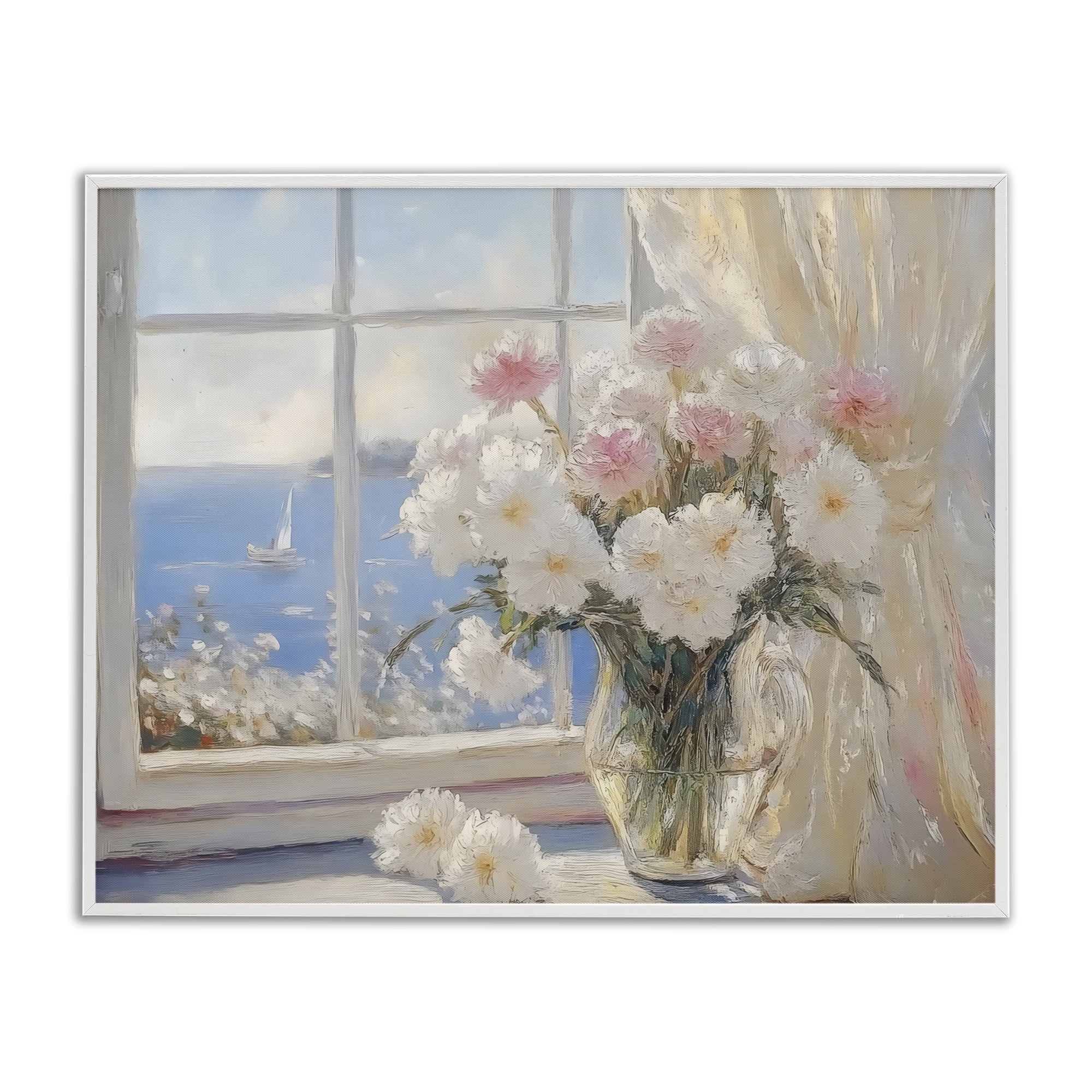 Stupell Industries Coastal View Floral Window Bouquet White Framed Giclee Art, design by LSR Design Studio