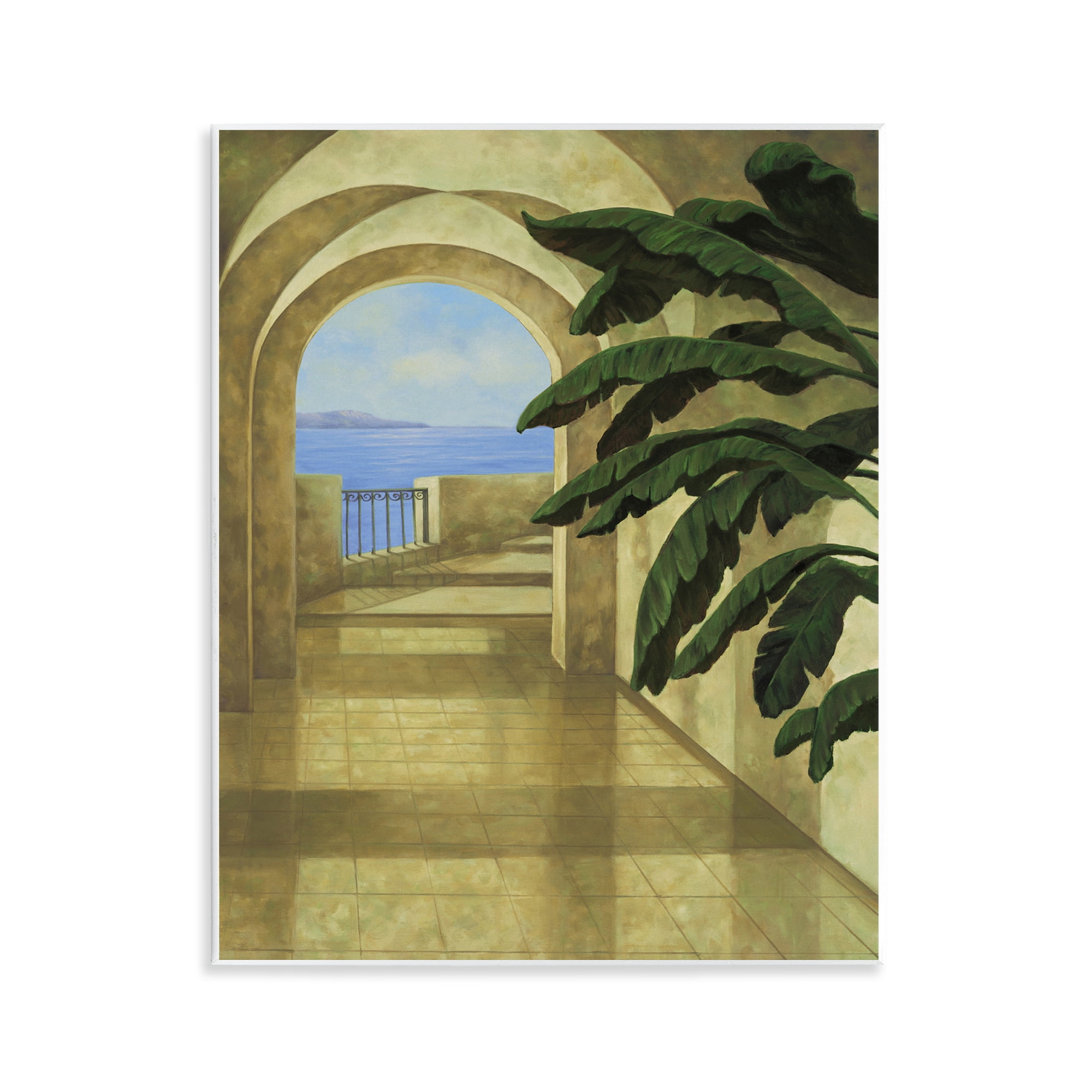 Stupell Industries Coastal Villa Palm Town & City Painting Unframed Art Print Wall Art, 11 x 14