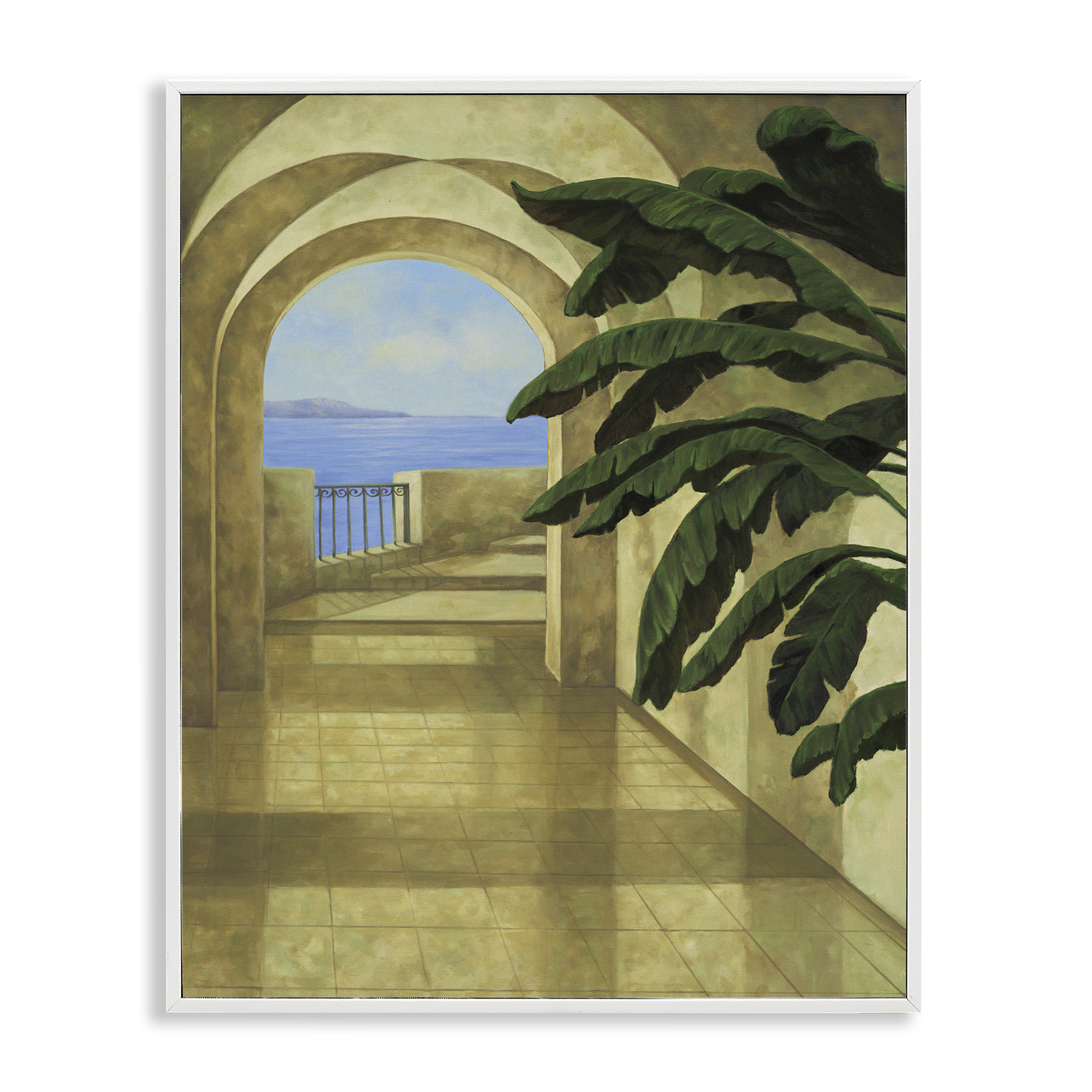 Stupell Industries Coastal Villa Palm Town & City Painting White Framed Art Print Wall Art, 24 x 30