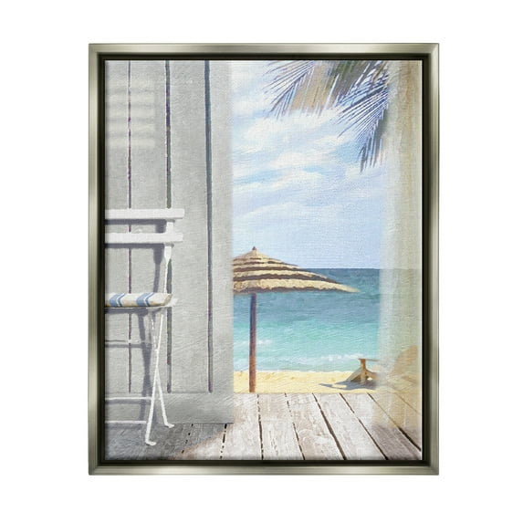 Stupell Industries Coastal Villa Porch Beach View Coastal Painting Gray Floater Framed Art Print Wall Art