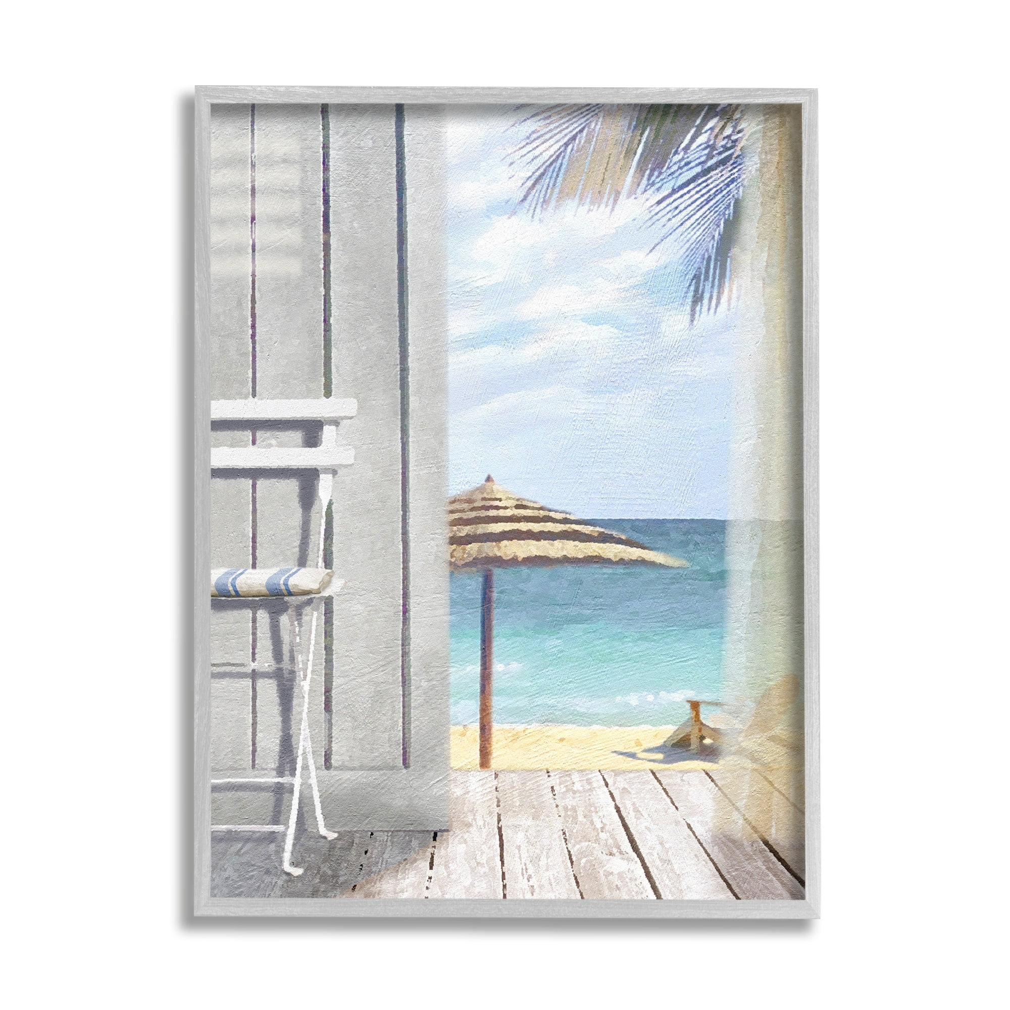 Stupell Industries Coastal Villa Porch Beach View Coastal Painting Gray Framed Art Print Wall Art
