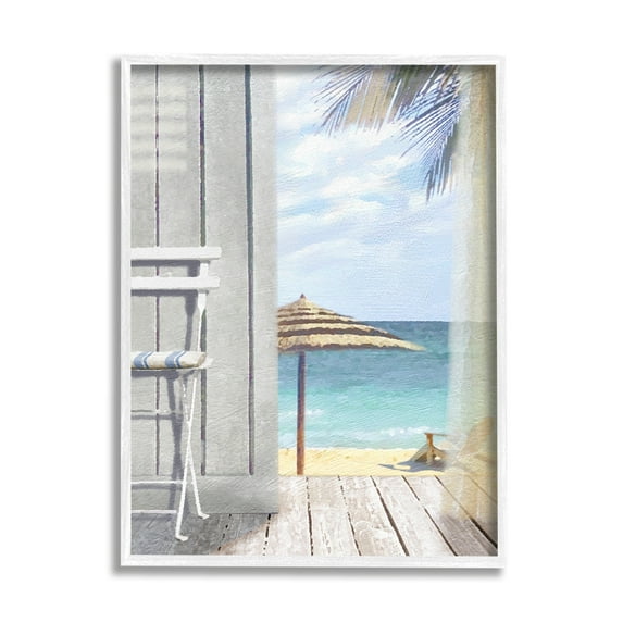 Stupell Industries Coastal Villa Porch Beach View Coastal Painting White Framed Art Print Wall Art