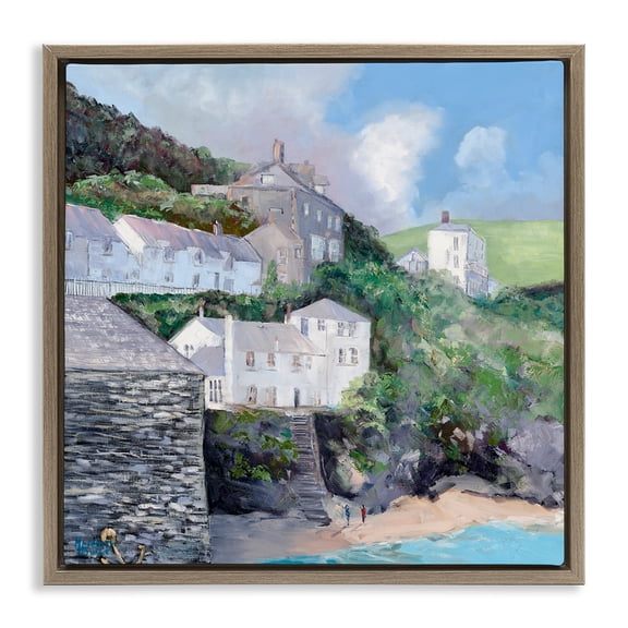 Stupell Industries Coastal Village Beach Architecture Painting Brown Floater Framed Canvas Art Print Wall Art, 25 x 25