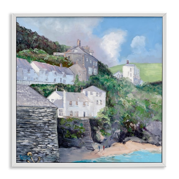 Stupell Industries Coastal Village Beach Architecture Painting White Framed Art Print Wall Art, 24 x 24