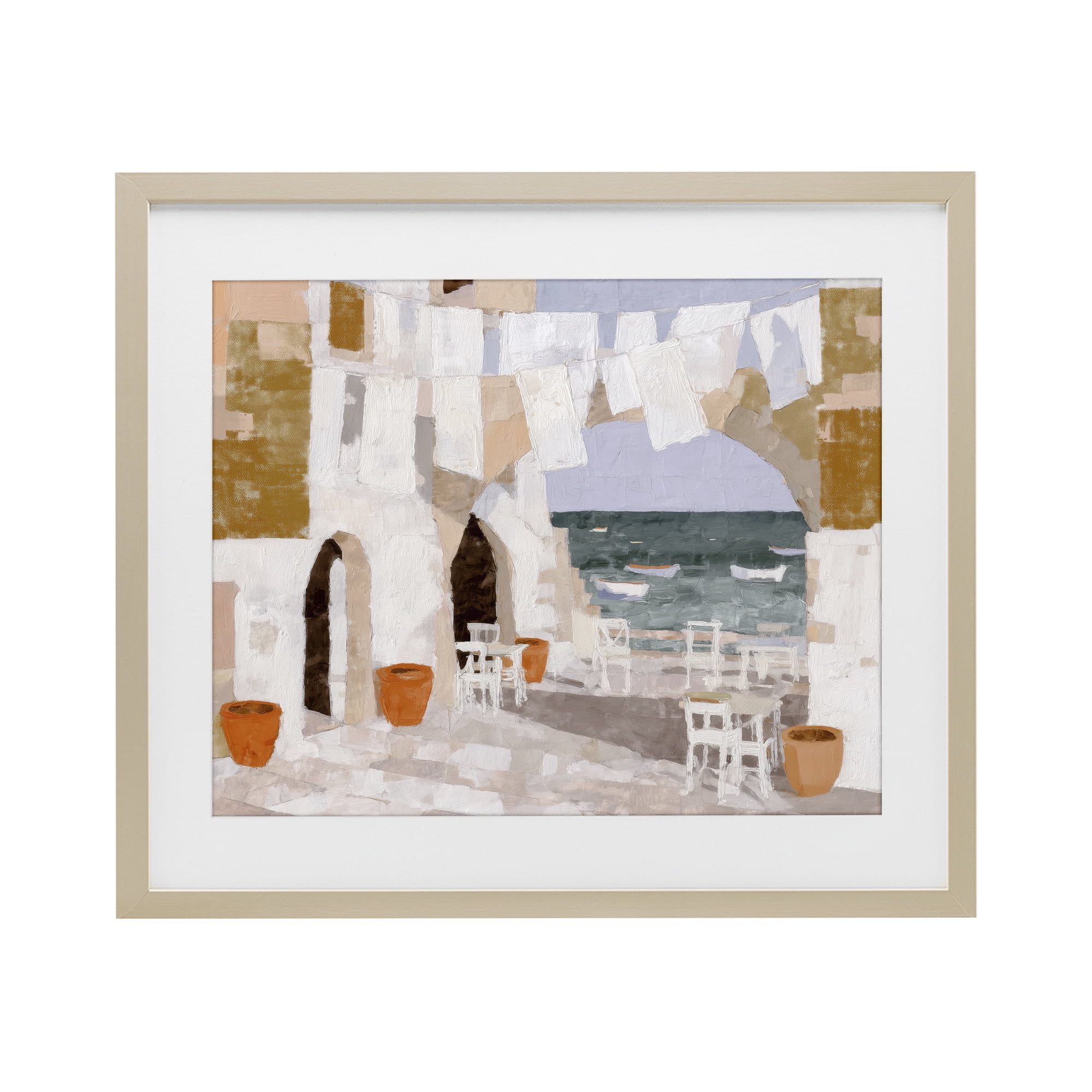Stupell Industries Coastal Village Plaza Laundry Birch Framed Print Under Glass, design by Chromatic Storm Studio