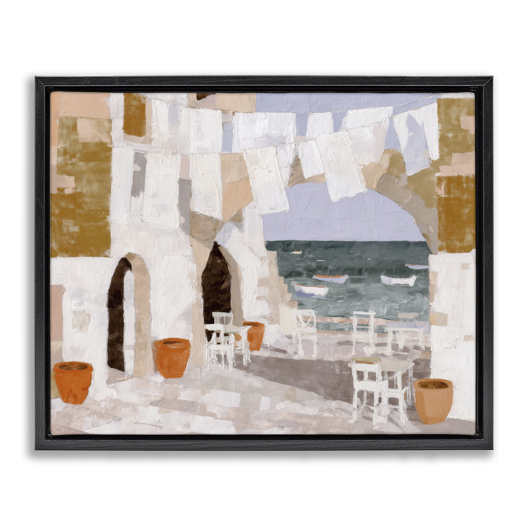 Stupell Industries Coastal Village Plaza Laundry Black Framed Floater Canvas Wall Art, design by Chromatic Storm Studio