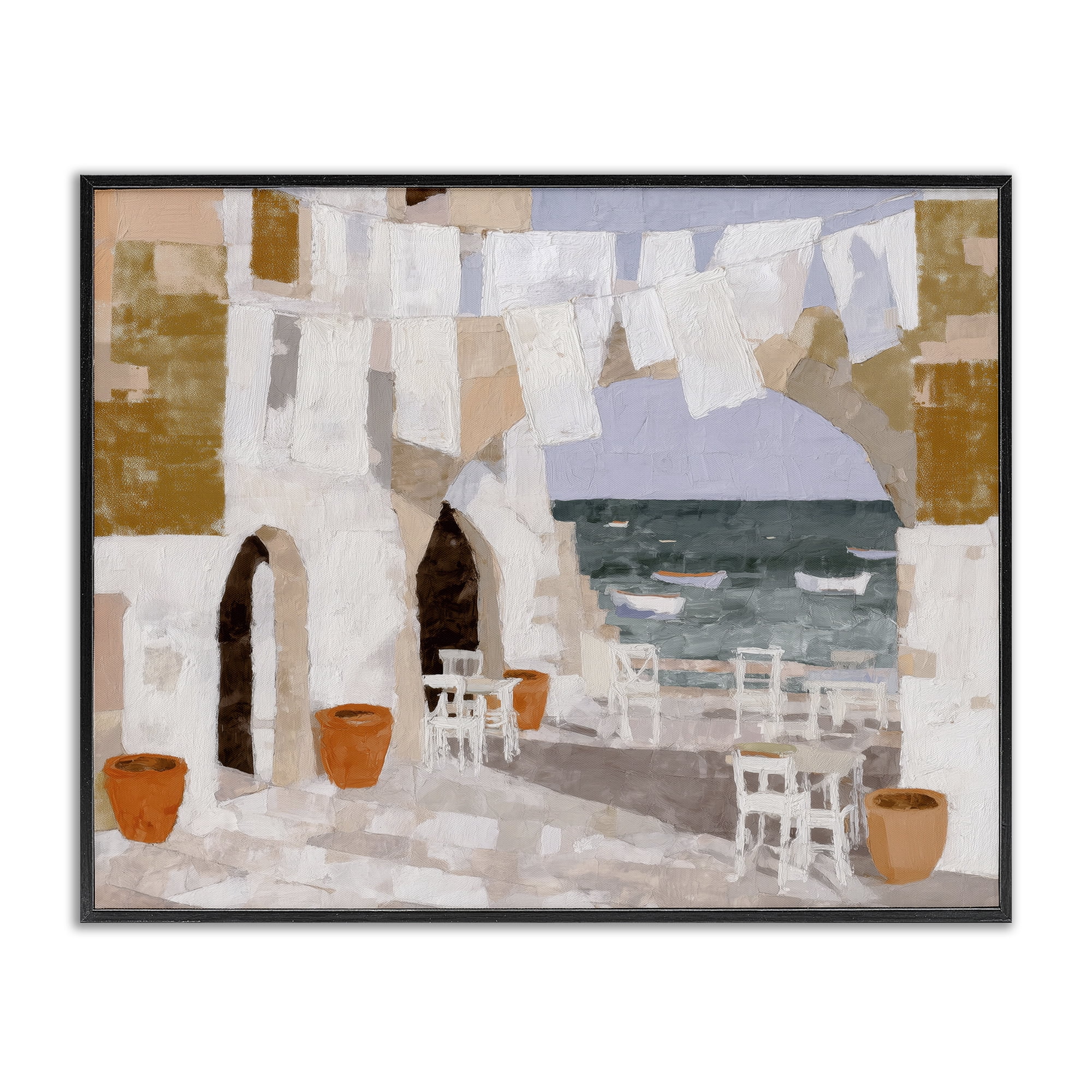 Stupell Industries Coastal Village Plaza Laundry Black Framed Giclee Art, design by Chromatic Storm Studio