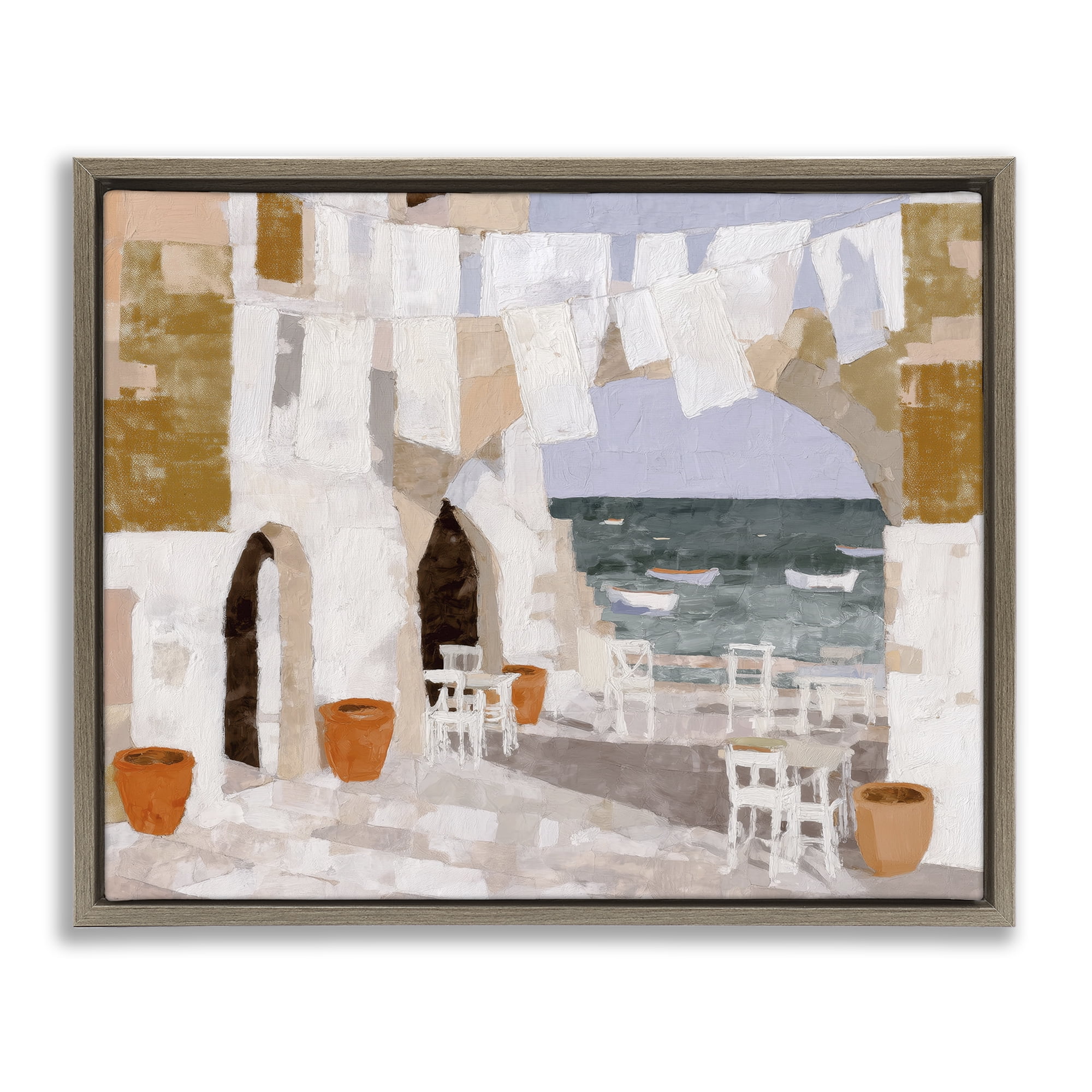 Stupell Industries Coastal Village Plaza Laundry Brown Framed Floater Canvas Wall Art, design by Chromatic Storm Studio