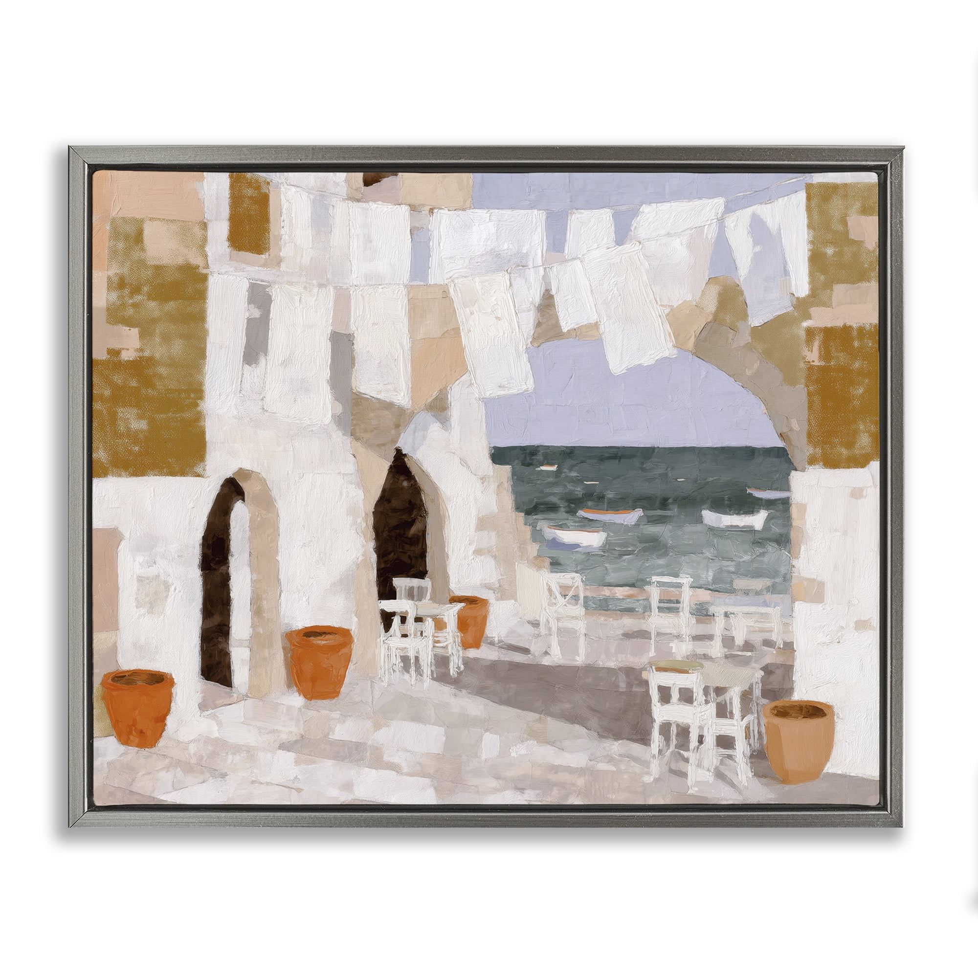 Stupell Industries Coastal Village Plaza Laundry Gray Framed Floater Canvas Wall Art, design by Chromatic Storm Studio