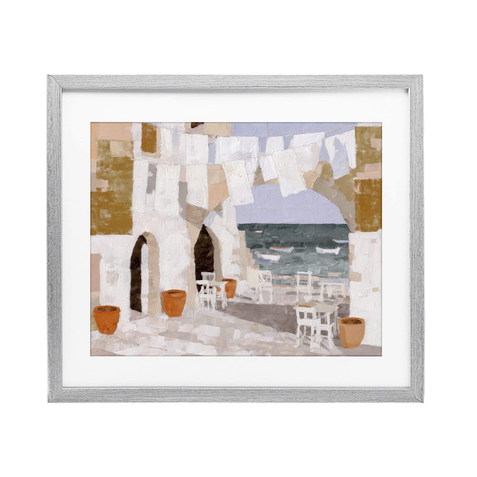 Stupell Industries Coastal Village Plaza Laundry Gray Framed Print Under Glass, design by Chromatic Storm Studio