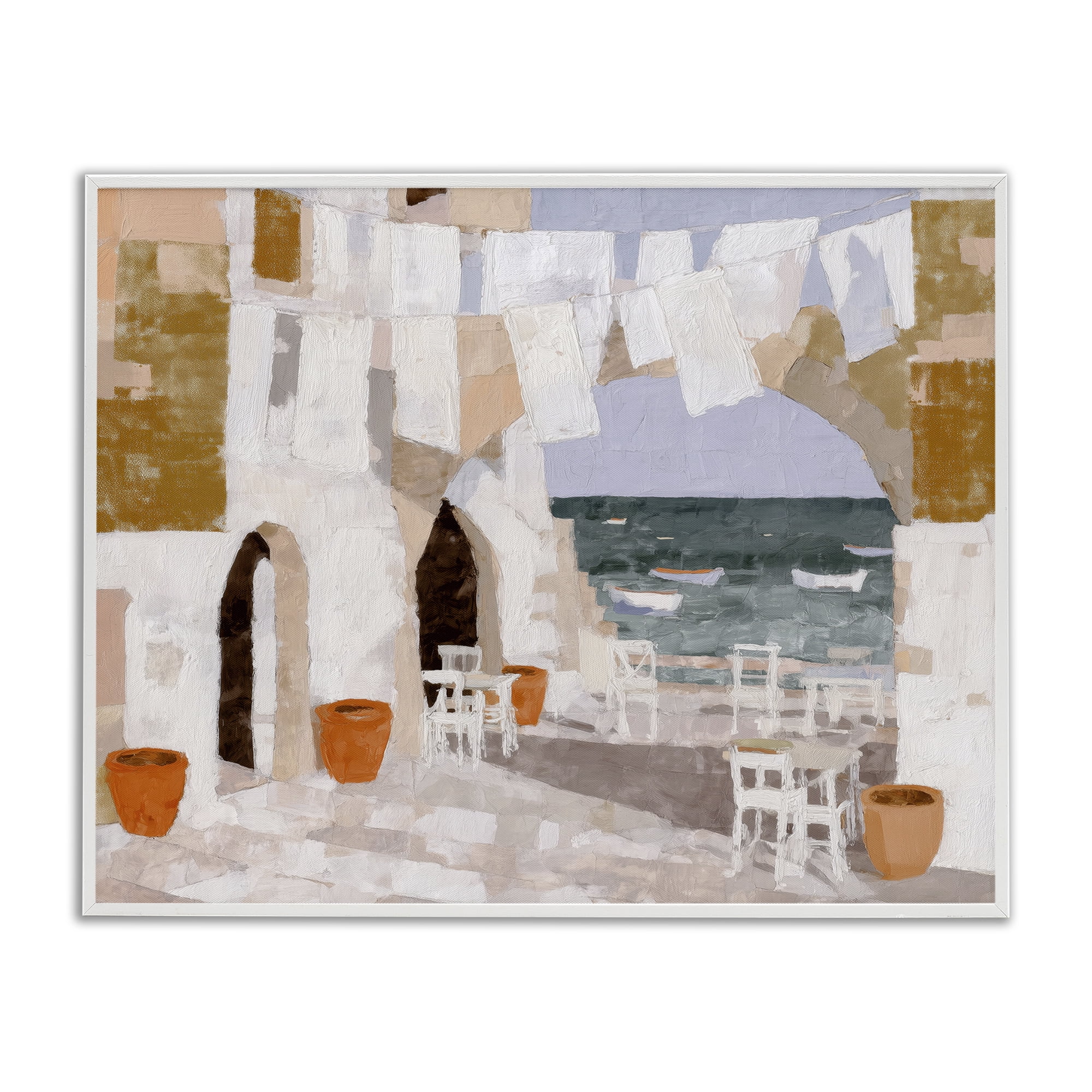 Stupell Industries Coastal Village Plaza Laundry White Framed Giclee Art, design by Chromatic Storm Studio