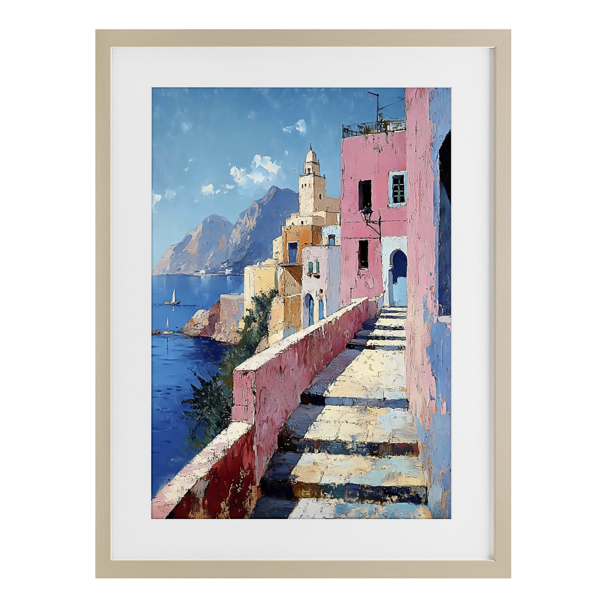 Stupell Industries Coastal Village's Sunlit Pathway Birch Framed Print Under Glass, design by Creative Studio