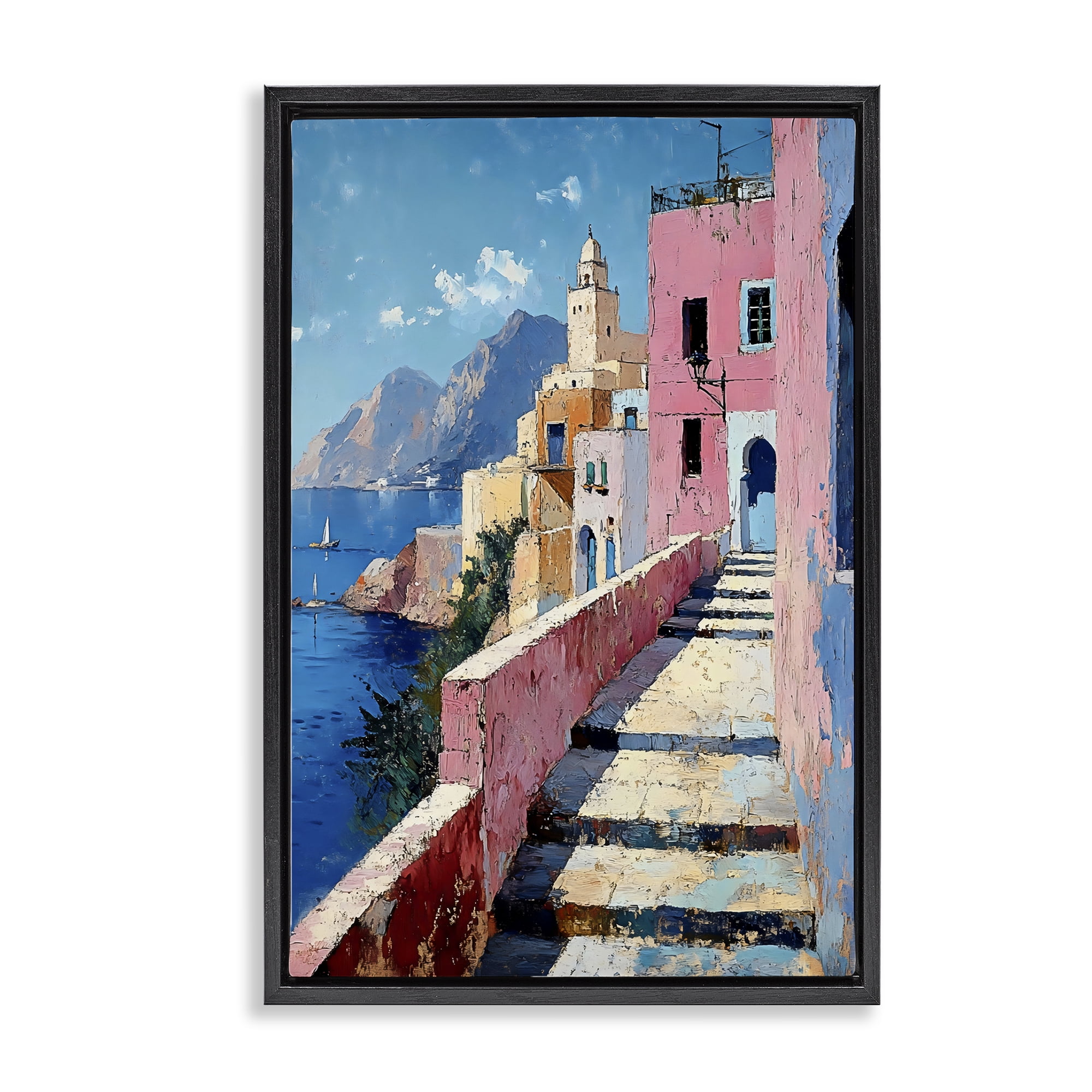 Stupell Industries Coastal Village's Sunlit Pathway Black Framed Floater Canvas Wall Art, design by Creative Studio
