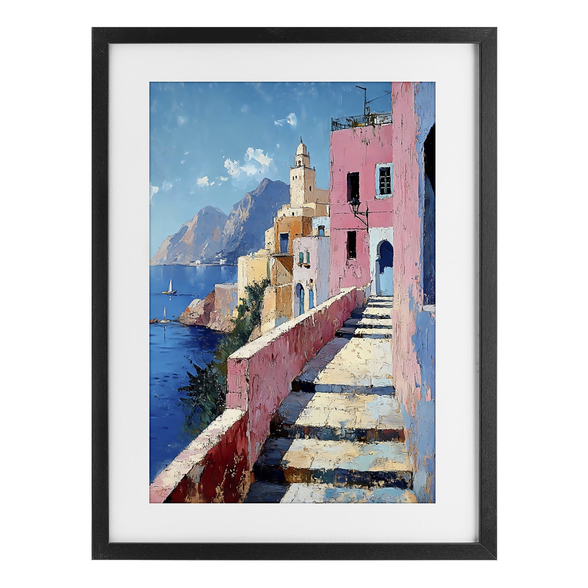 Stupell Industries Coastal Village's Sunlit Pathway Black Framed Print Under Glass, design by Creative Studio
