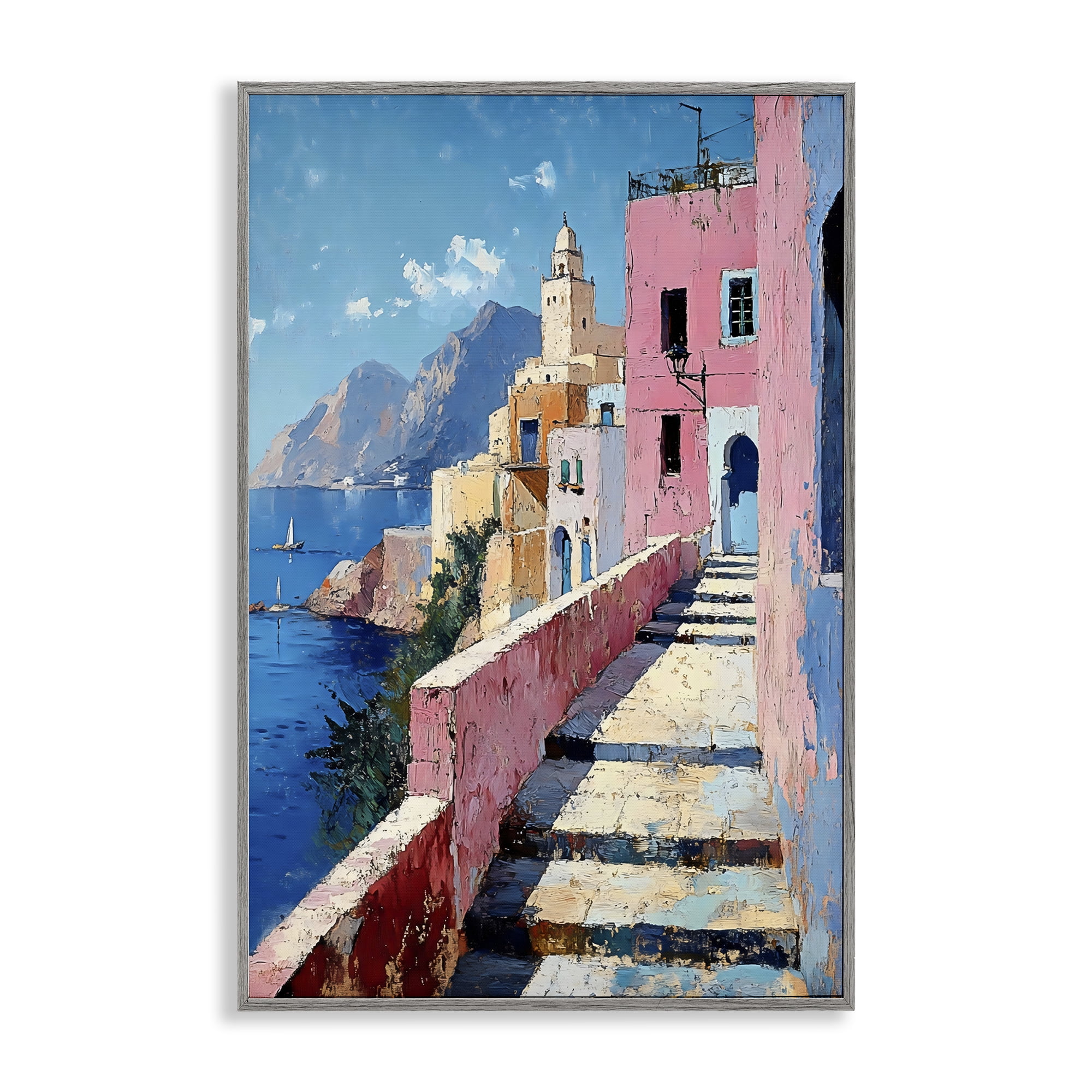 Stupell Industries Coastal Village's Sunlit Pathway Gray Framed Giclee Art, design by Creative Studio