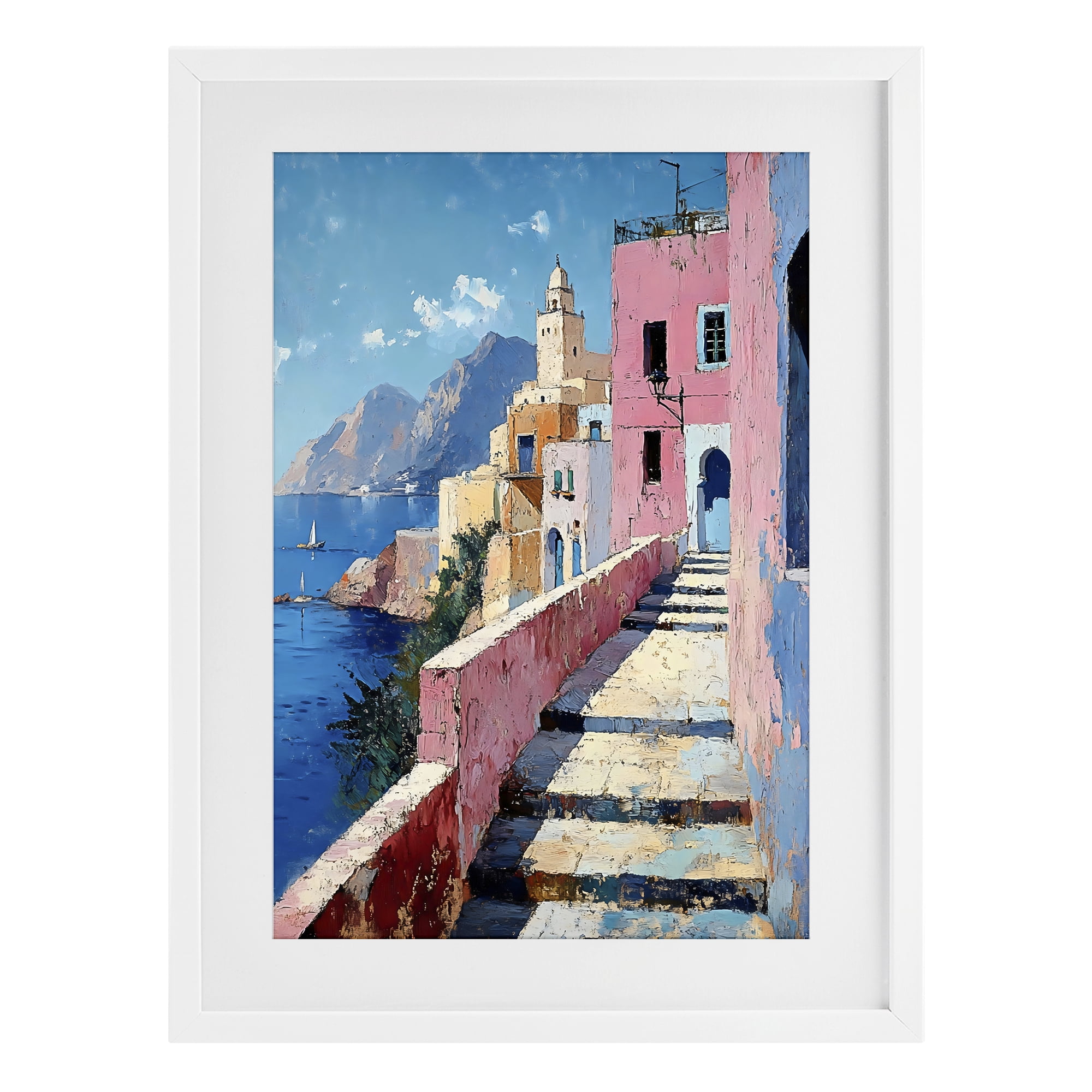 Stupell Industries Coastal Village's Sunlit Pathway White Framed Print Under Glass, design by Creative Studio