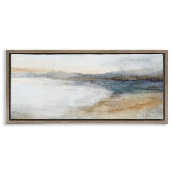 Stupell Industries Coastal Warmth Abstraction Brown Framed Floater Canvas Wall Art design by Hannah Dawson, 11 x 25