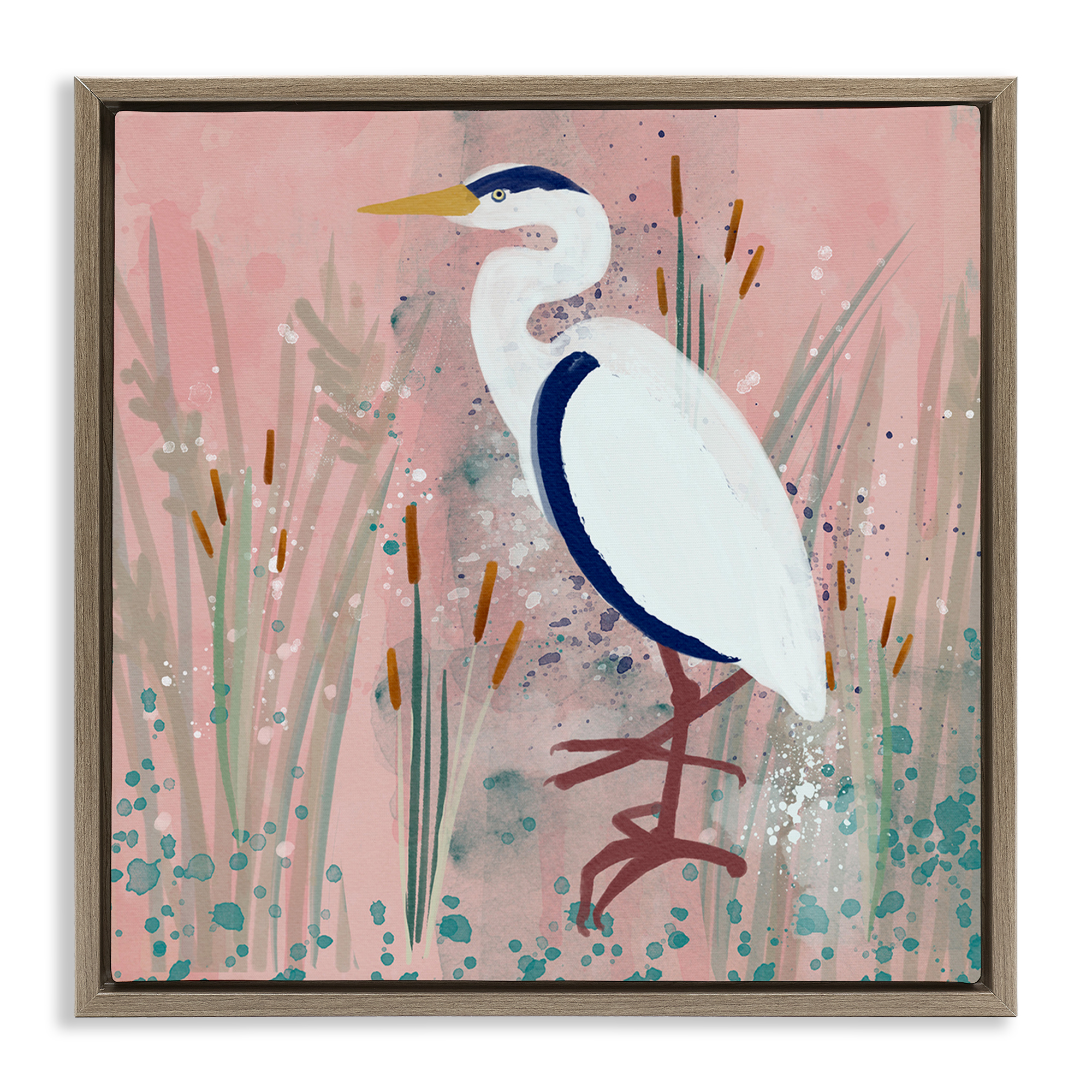 Stupell Industries Coastal White Bird Animals & Insects Painting Brown Floater Framed Canvas Art Print Wall Art, 18 x 18