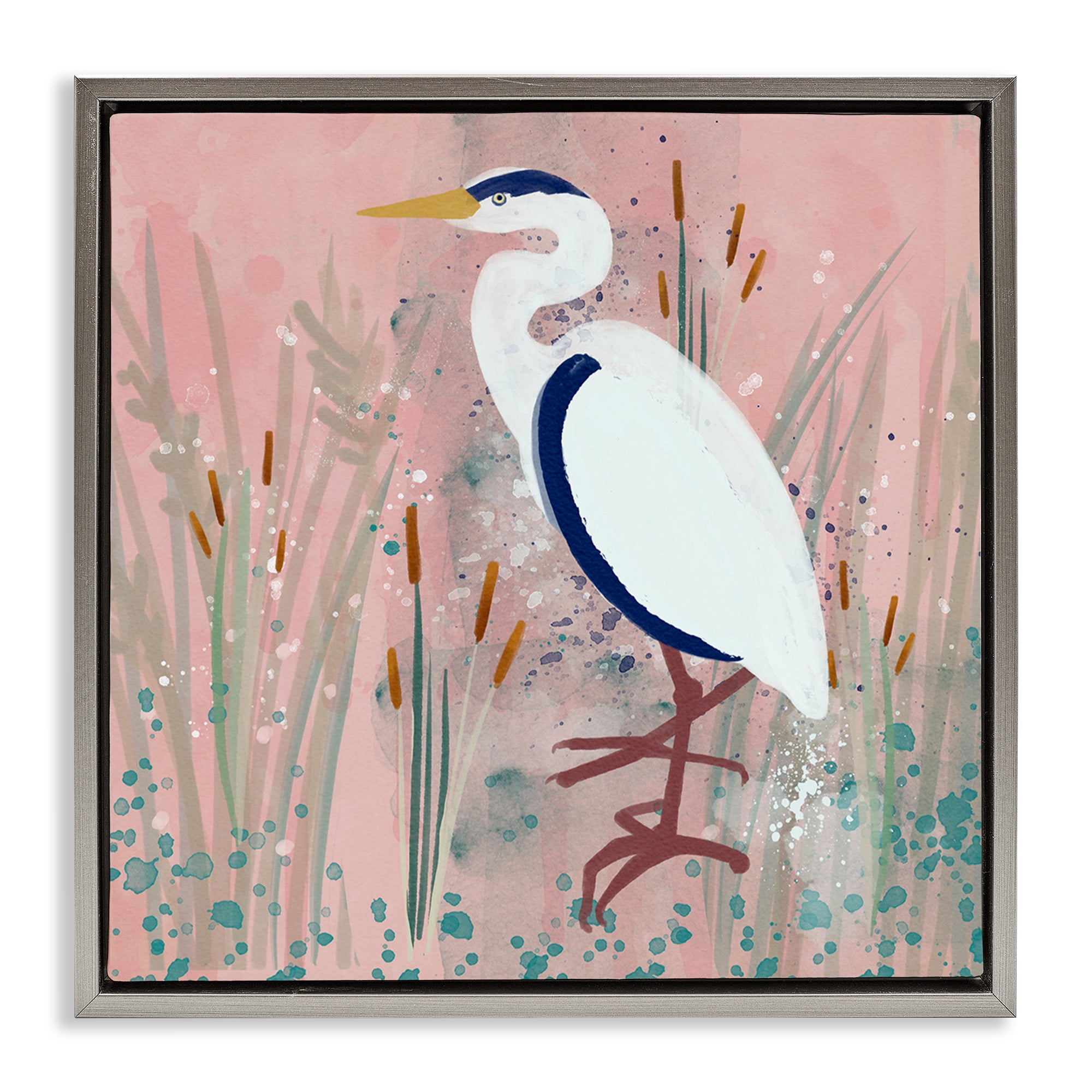 Stupell Industries Coastal White Bird Animals & Insects Painting Gray Floater Framed Canvas Art Print Wall Art, 18 x 18
