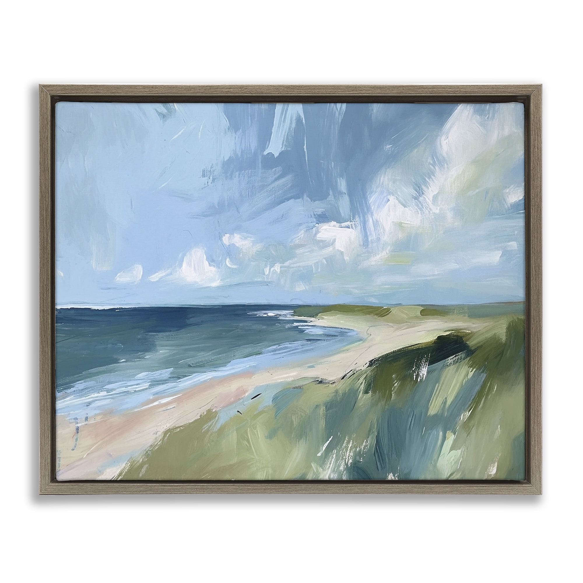 Stupell Industries Coastal Wilderness Landscape Coastal Painting Brown Floater Framed Canvas Art Print Wall Art, 31 x 25