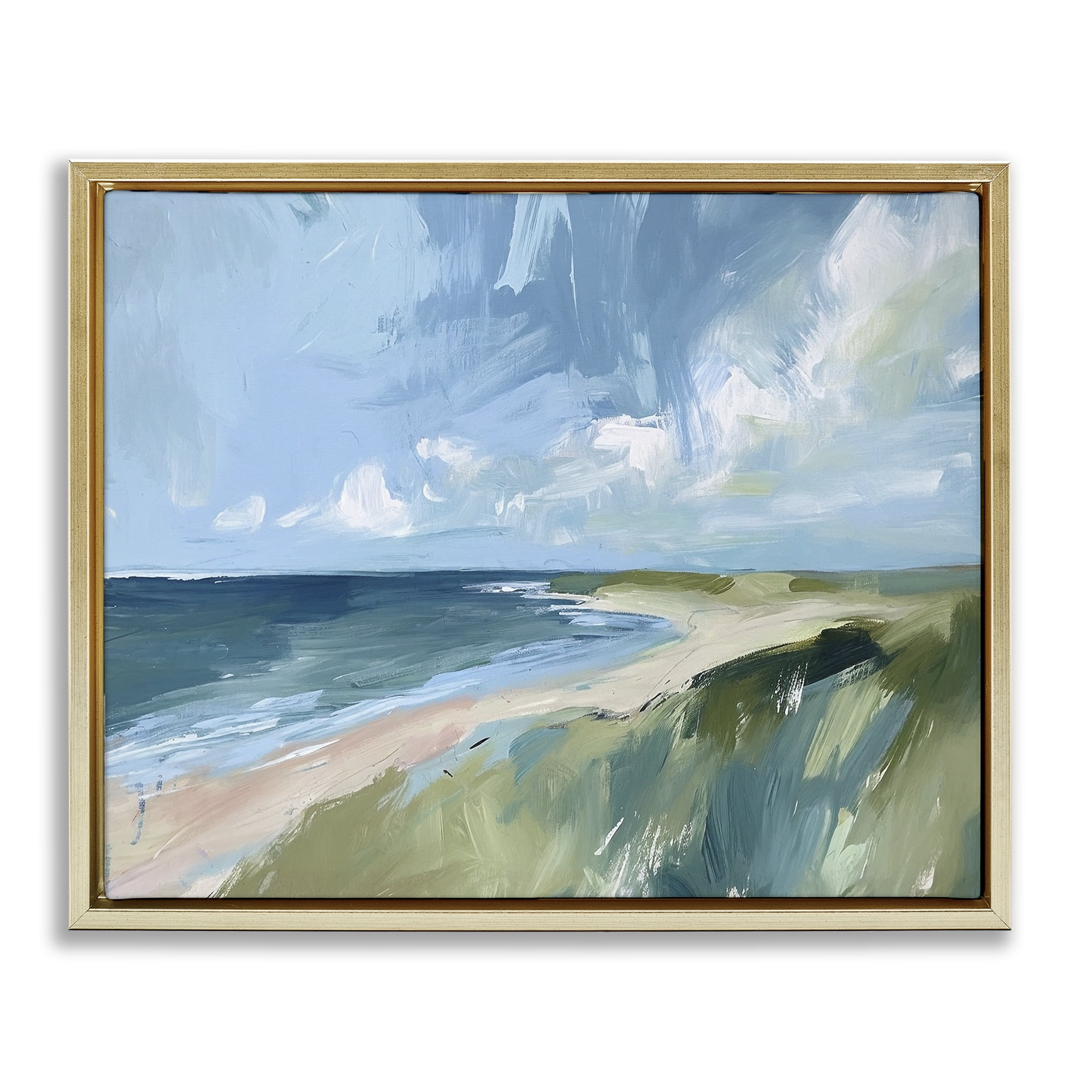 Stupell Industries Coastal Wilderness Landscape Coastal Painting Gold Floater Framed Canvas Art Print Wall Art, 21 x 17
