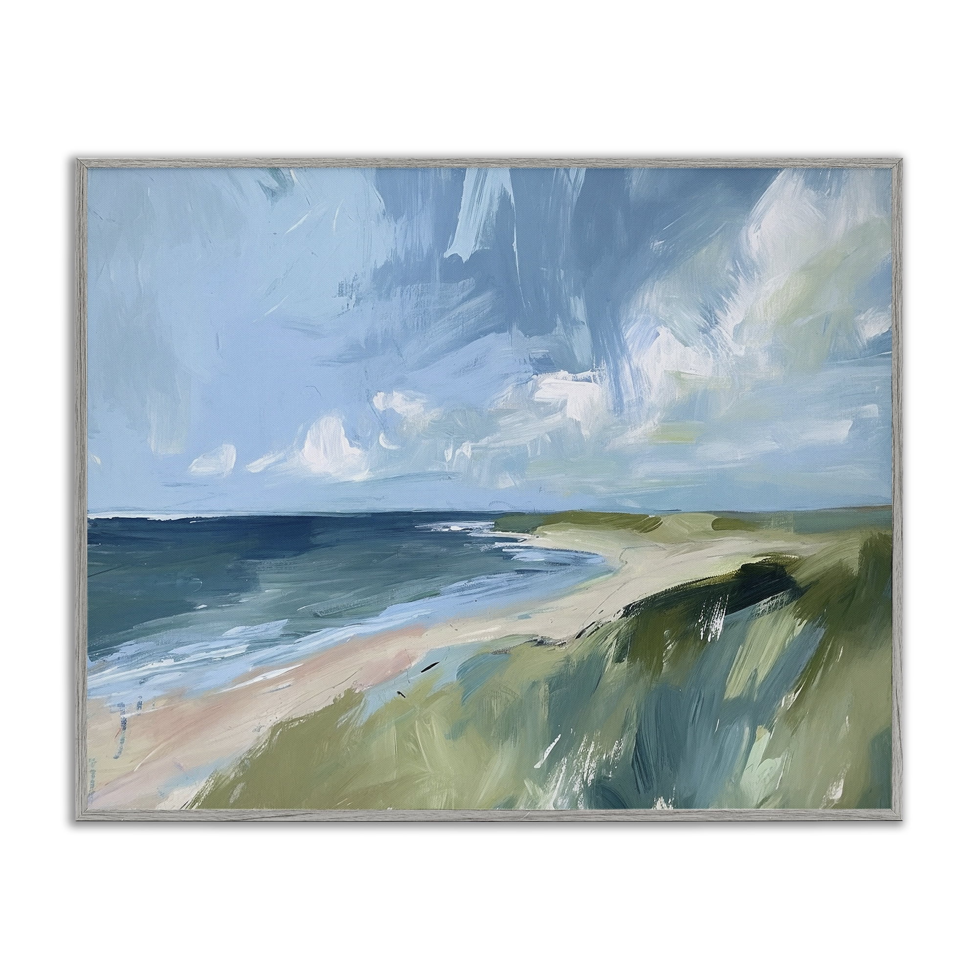 Stupell Industries Coastal Wilderness Landscape Coastal Painting Gray Framed Art Print Wall Art, 14 x 11