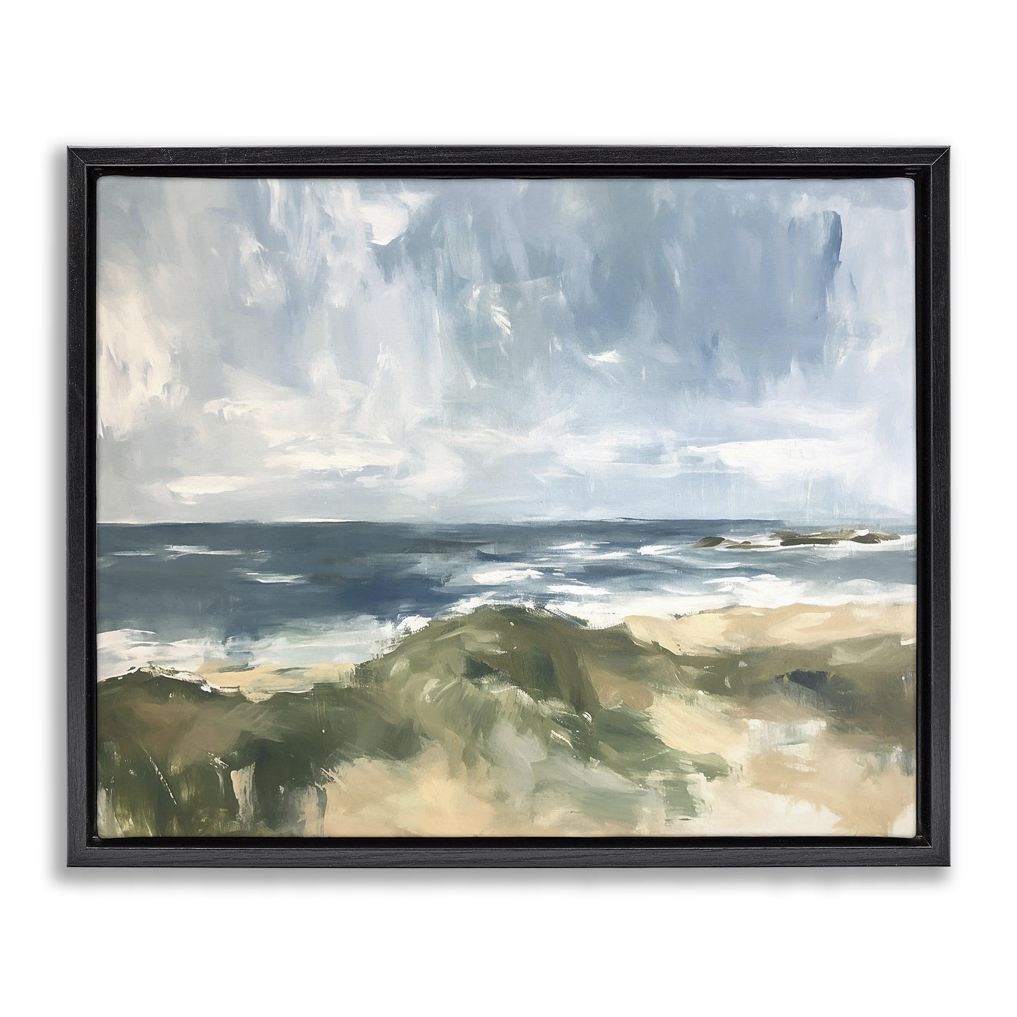 Stupell Industries Coastal Wilderness Scenery Coastal Painting Black Floater Framed Canvas Art Print Wall Art, 31 x 25